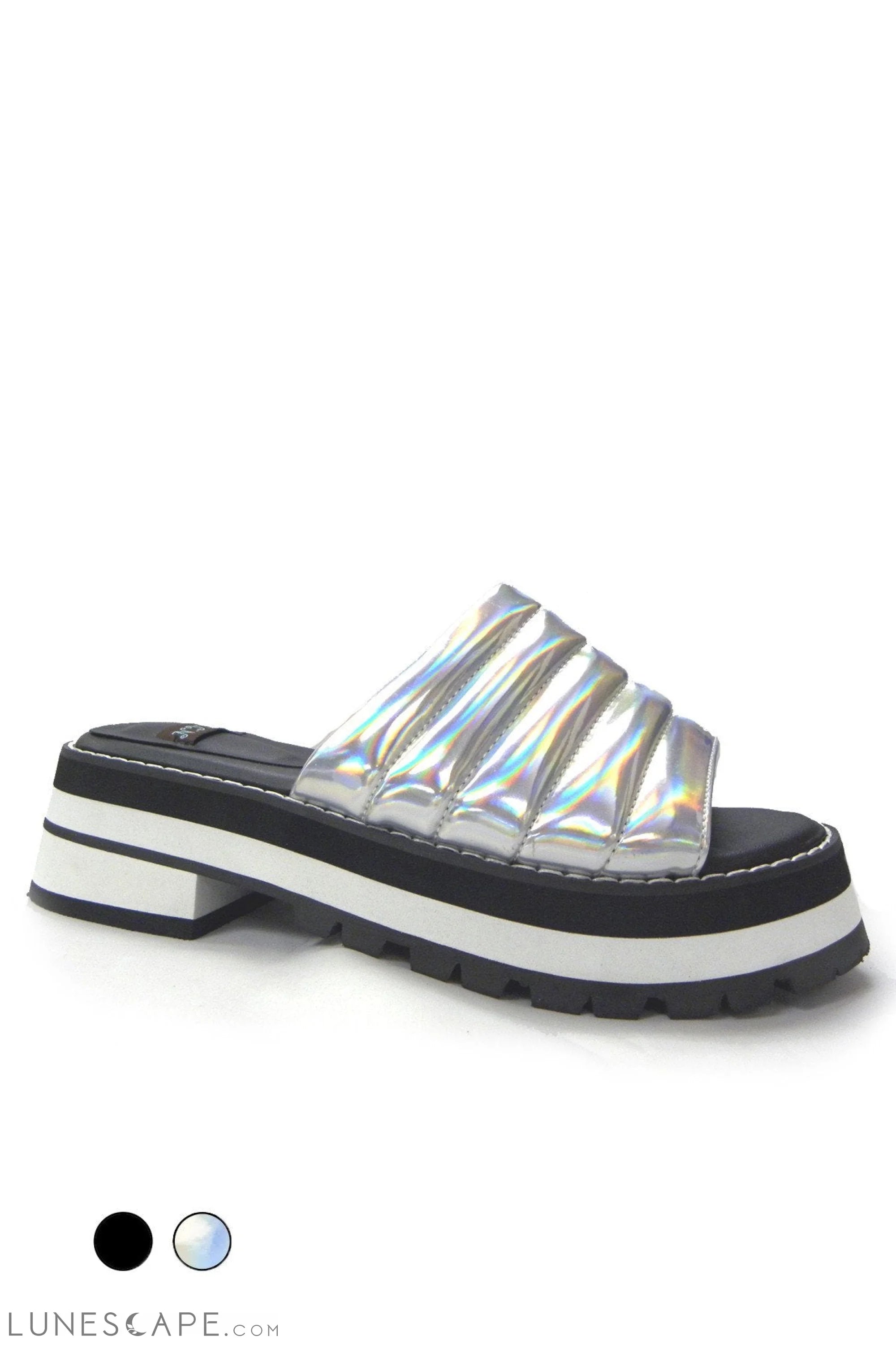 SUNLIGHT Iridescent Metallic Open Toe Platform Slide Sandal LUNESCAPE