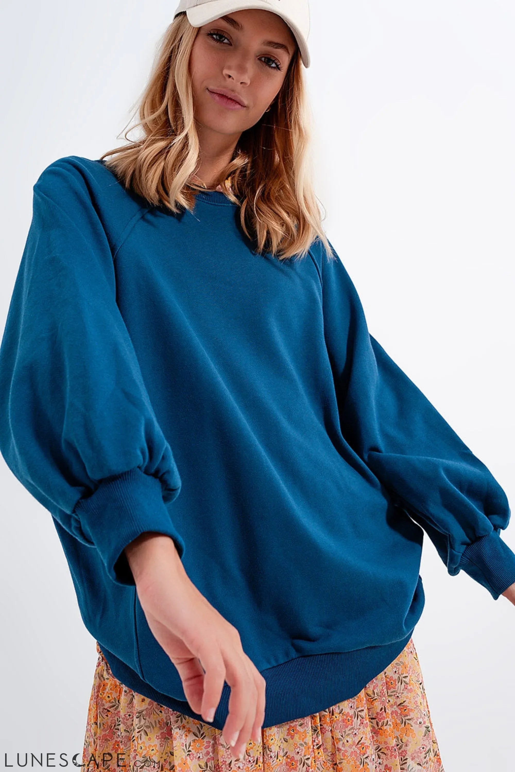 Super Oversized Sweatshirt With Seam Detail in Blue LUNESCAPE