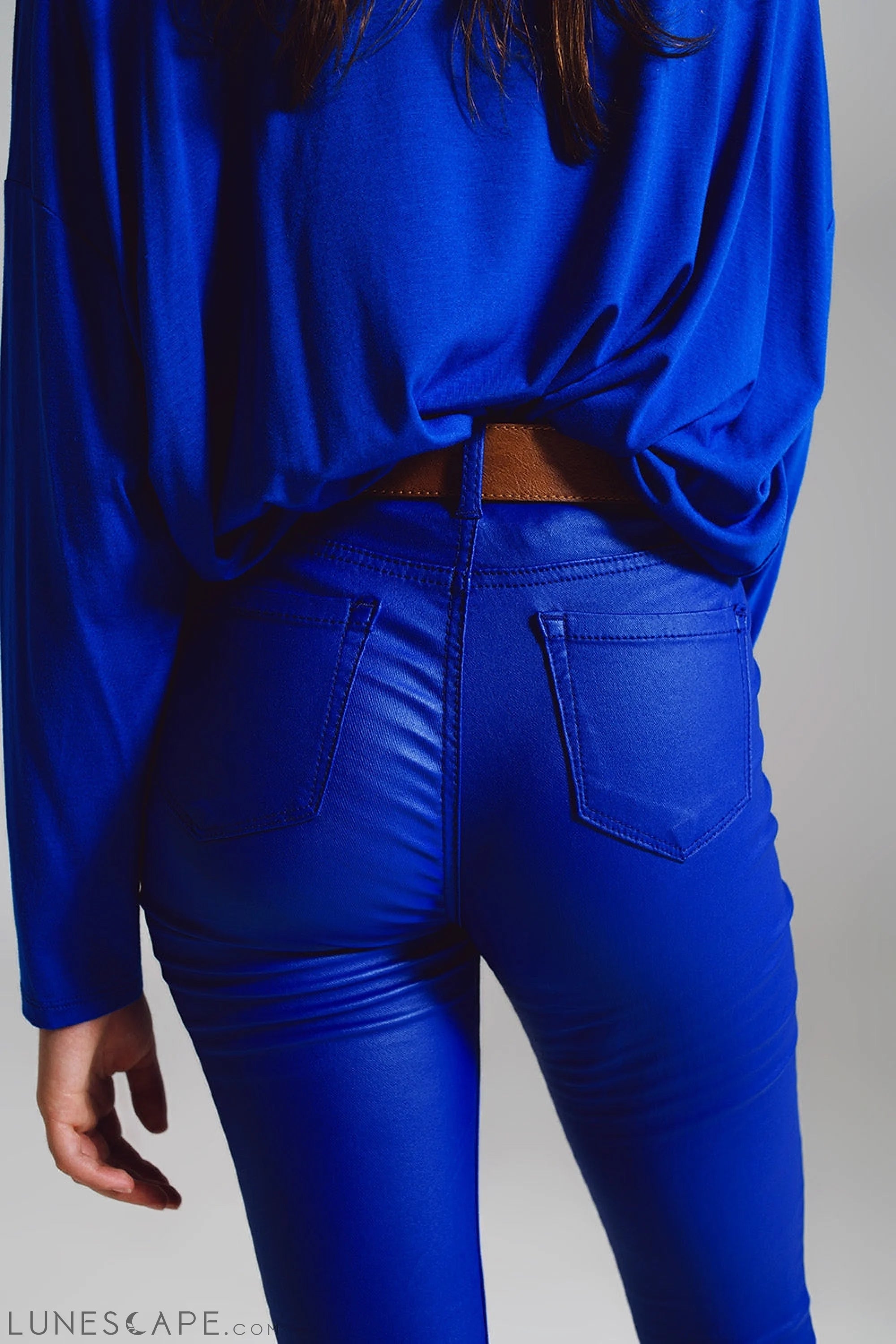 Super Skinny Pants Faux Leather in Electric Blue LUNESCAPE