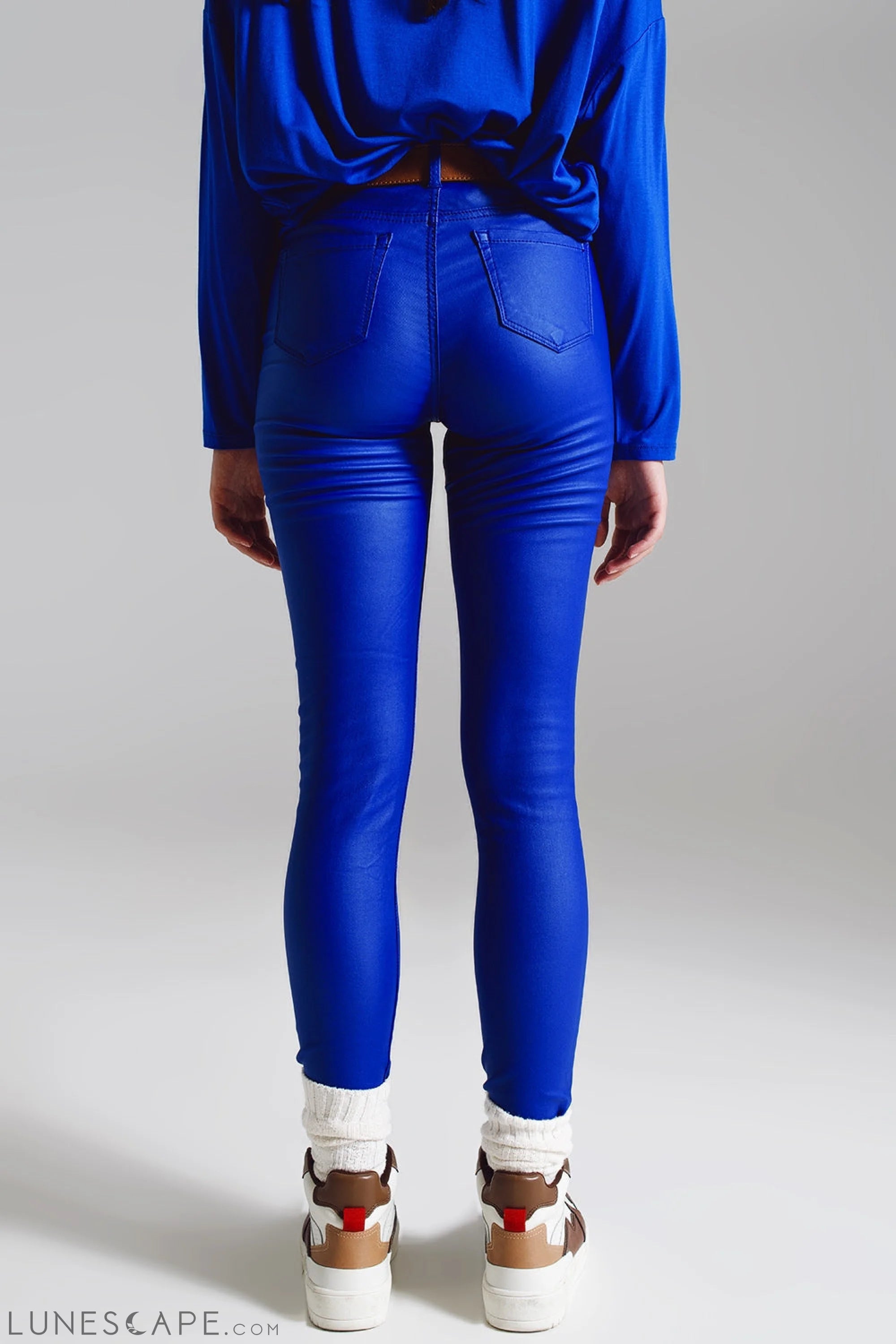 Super Skinny Pants Faux Leather in Electric Blue LUNESCAPE