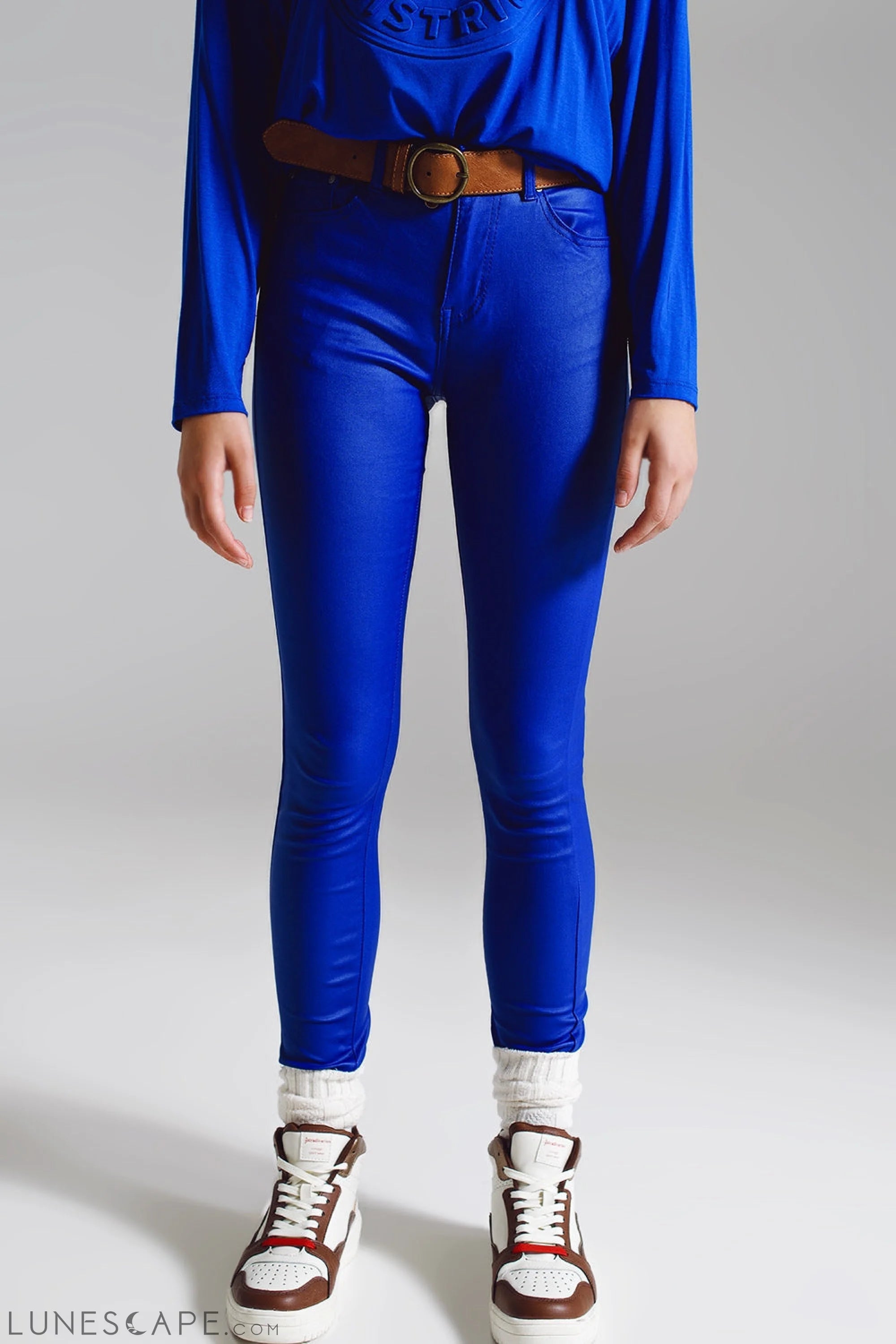 Super Skinny Pants Faux Leather in Electric Blue LUNESCAPE