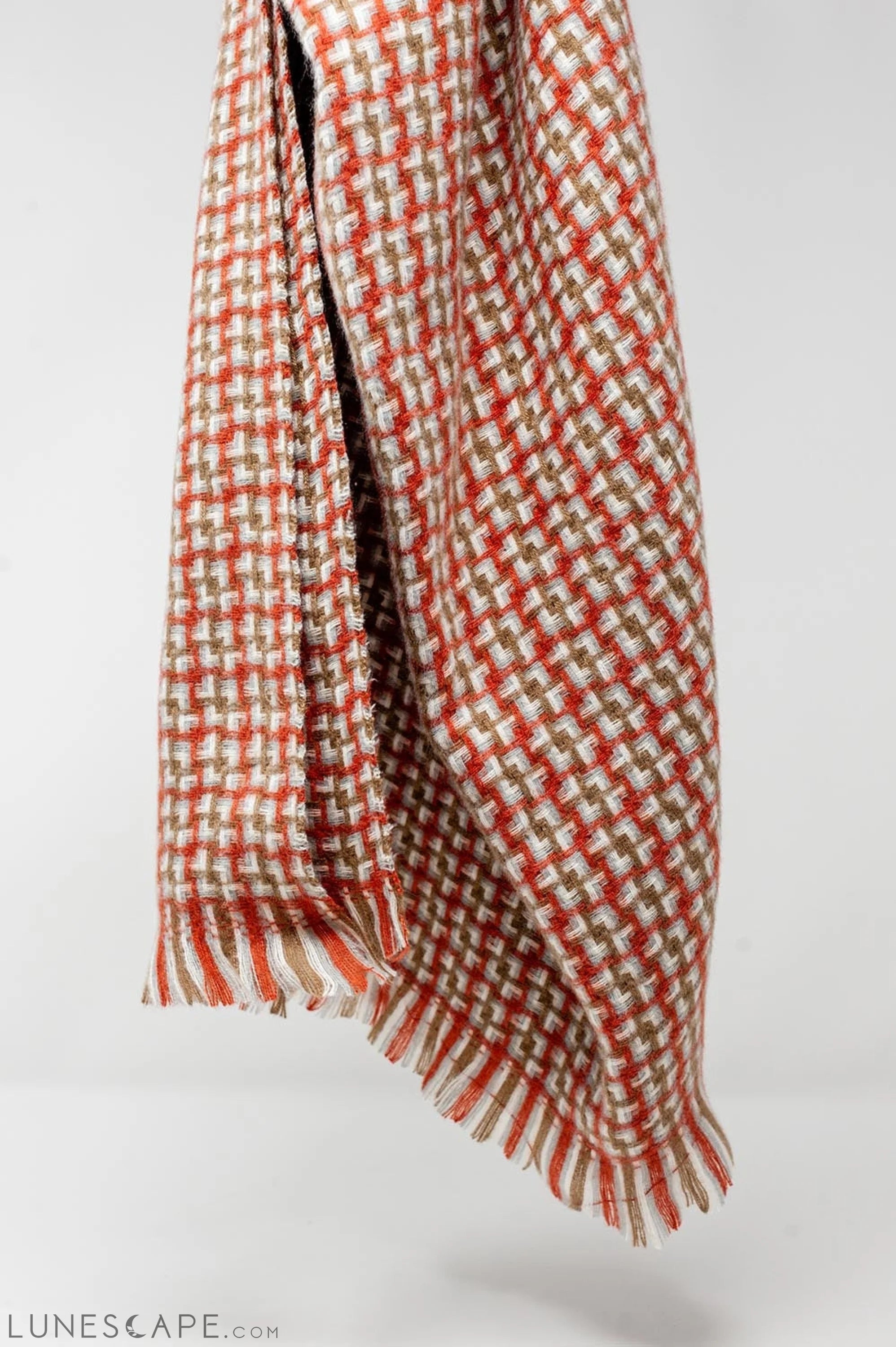 Super Soft Red Scarf With Geometric Print LUNESCAPE