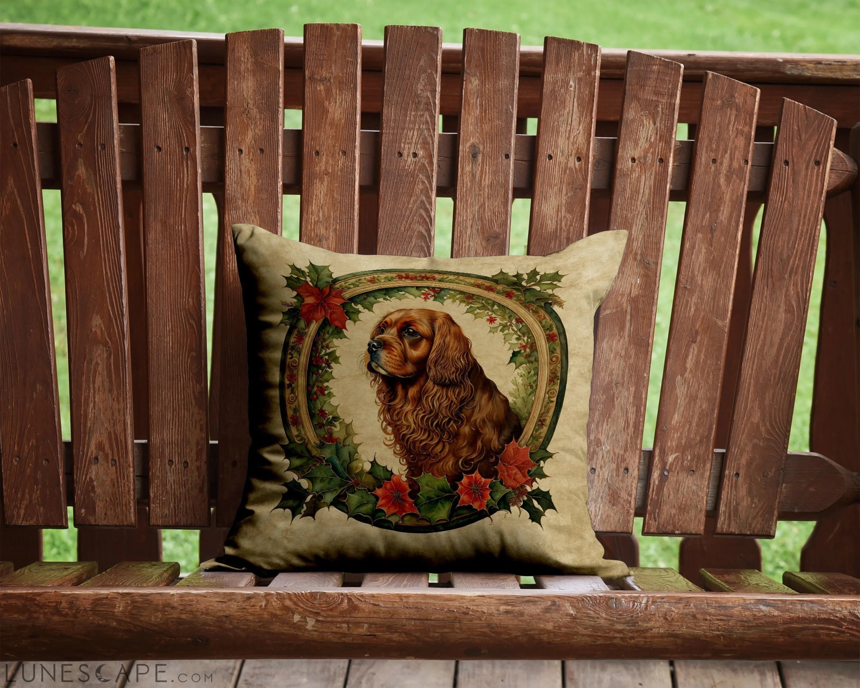 Sussex Spaniel Christmas Flowers Throw Pillow LUNESCAPE