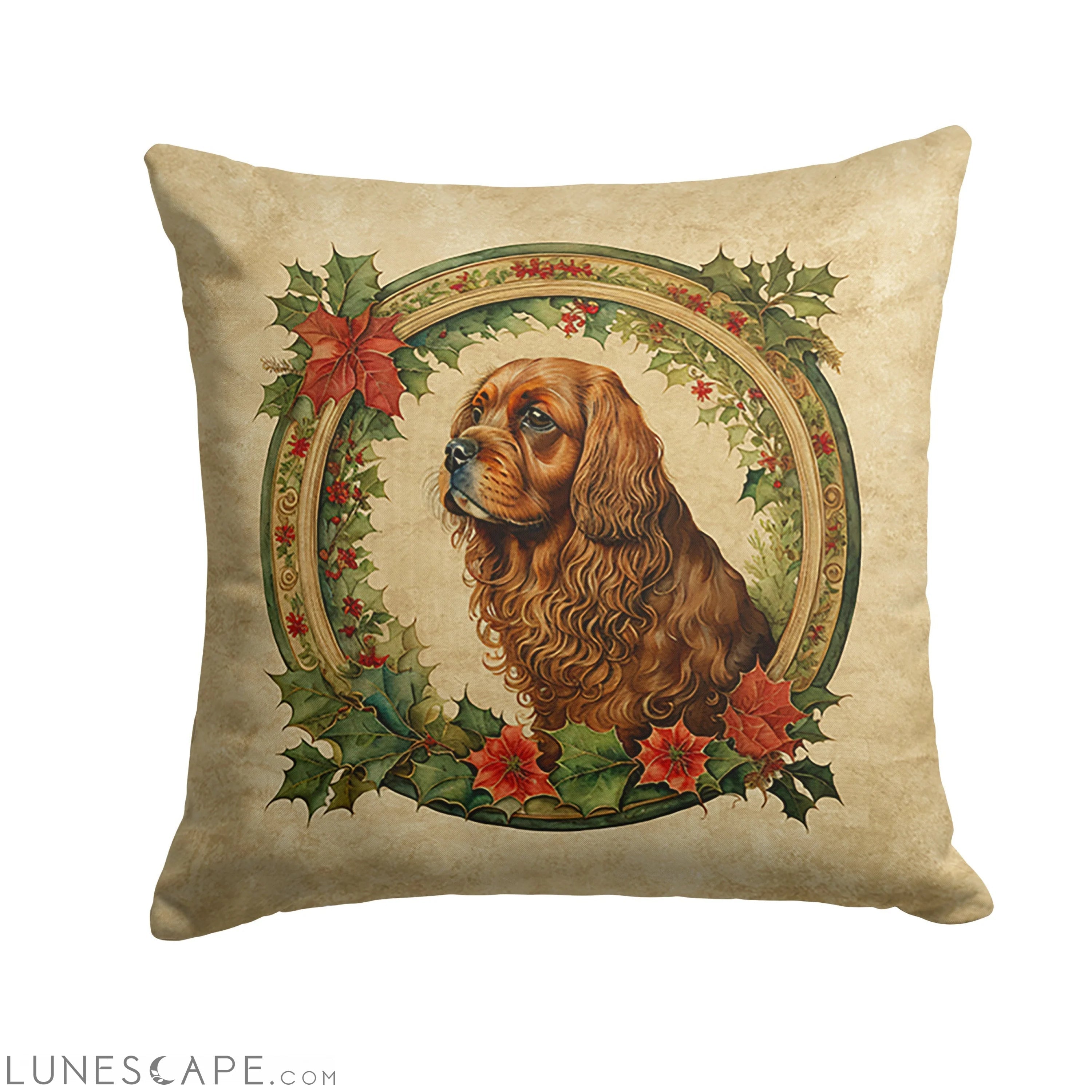 Sussex Spaniel Christmas Flowers Throw Pillow LUNESCAPE