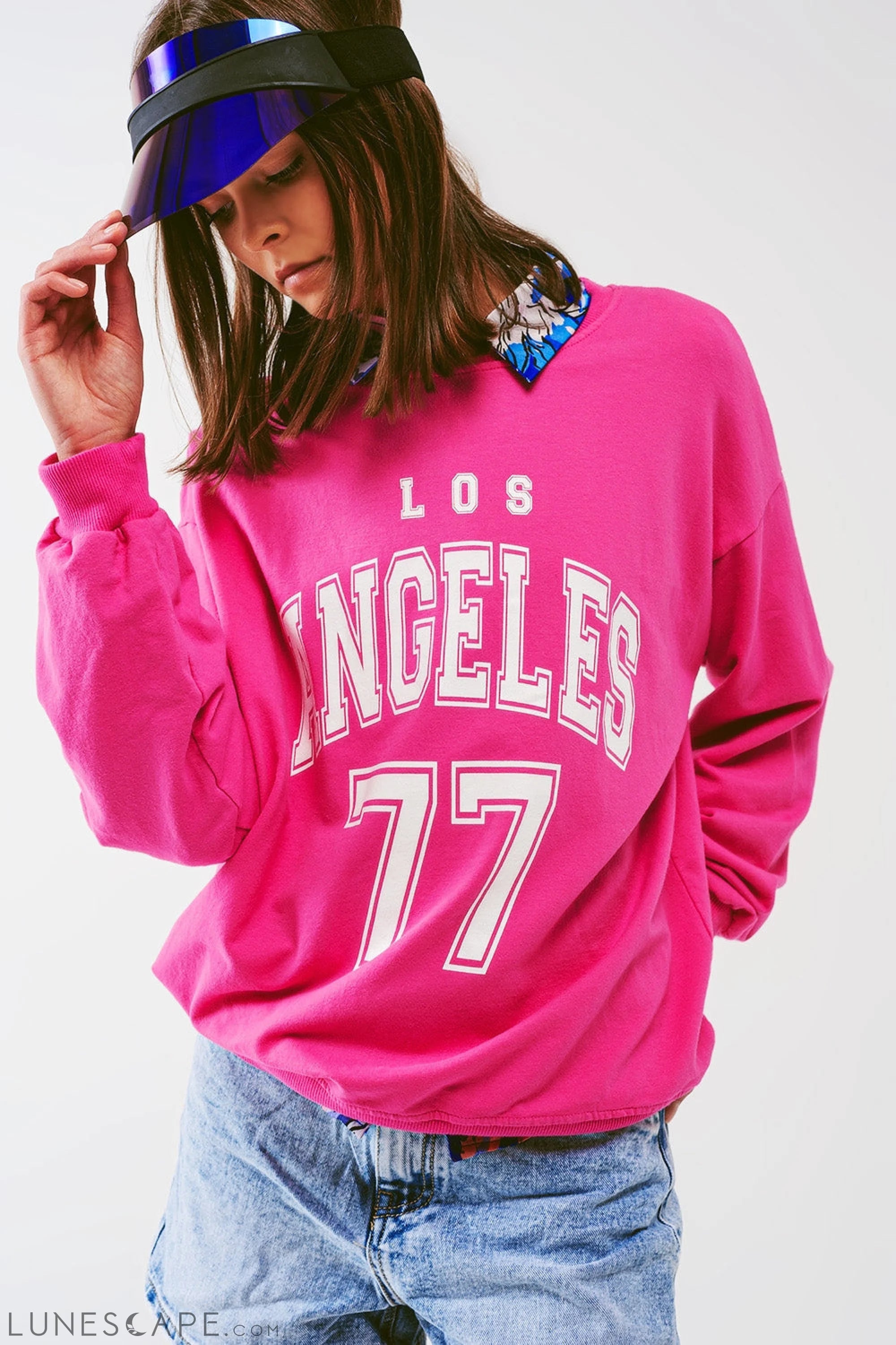 Sweatshirt With Los Angeles 77 Text in Pink LUNESCAPE