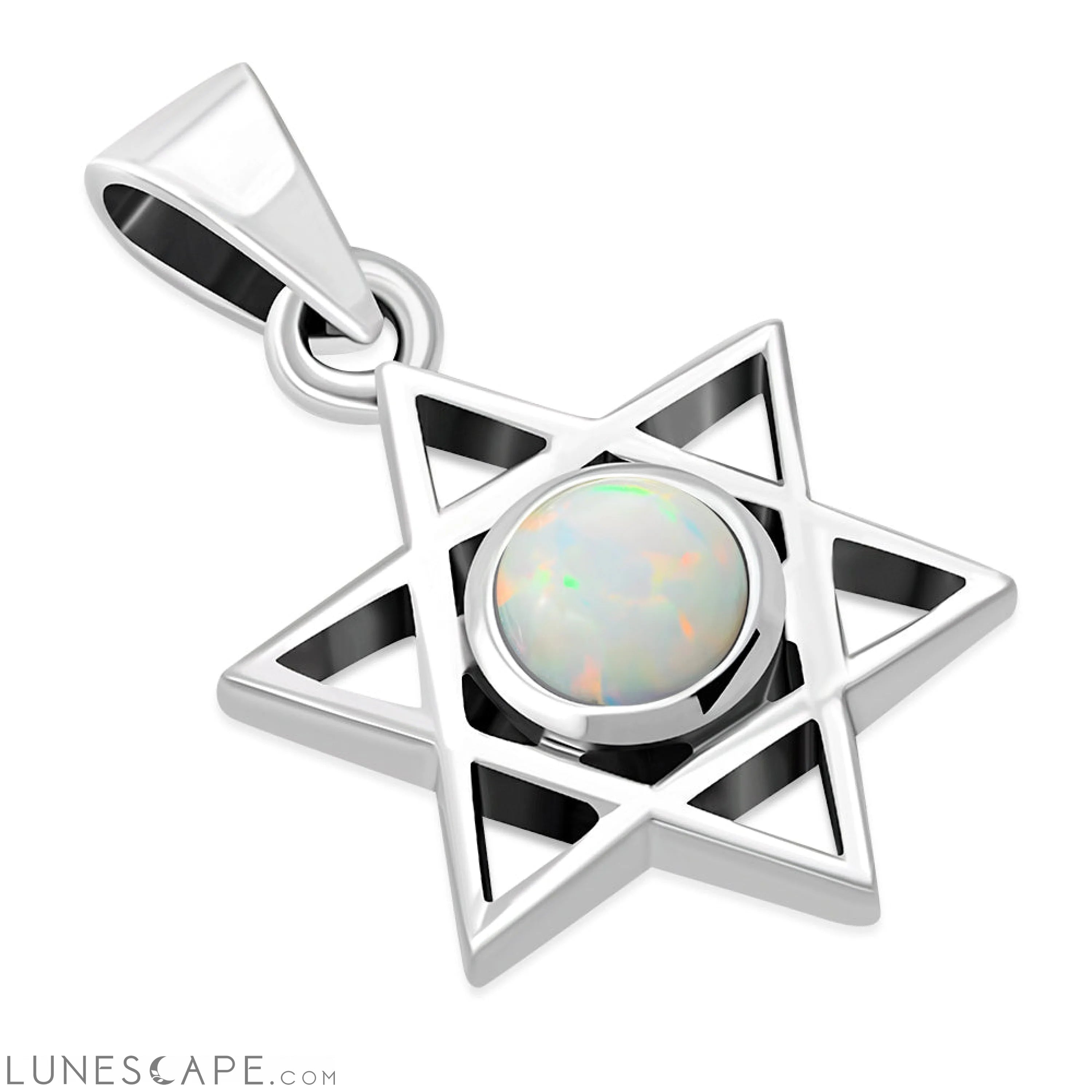 Synthetic Sun & Ice Opal Star of David Silver Pendant LUNESCAPE