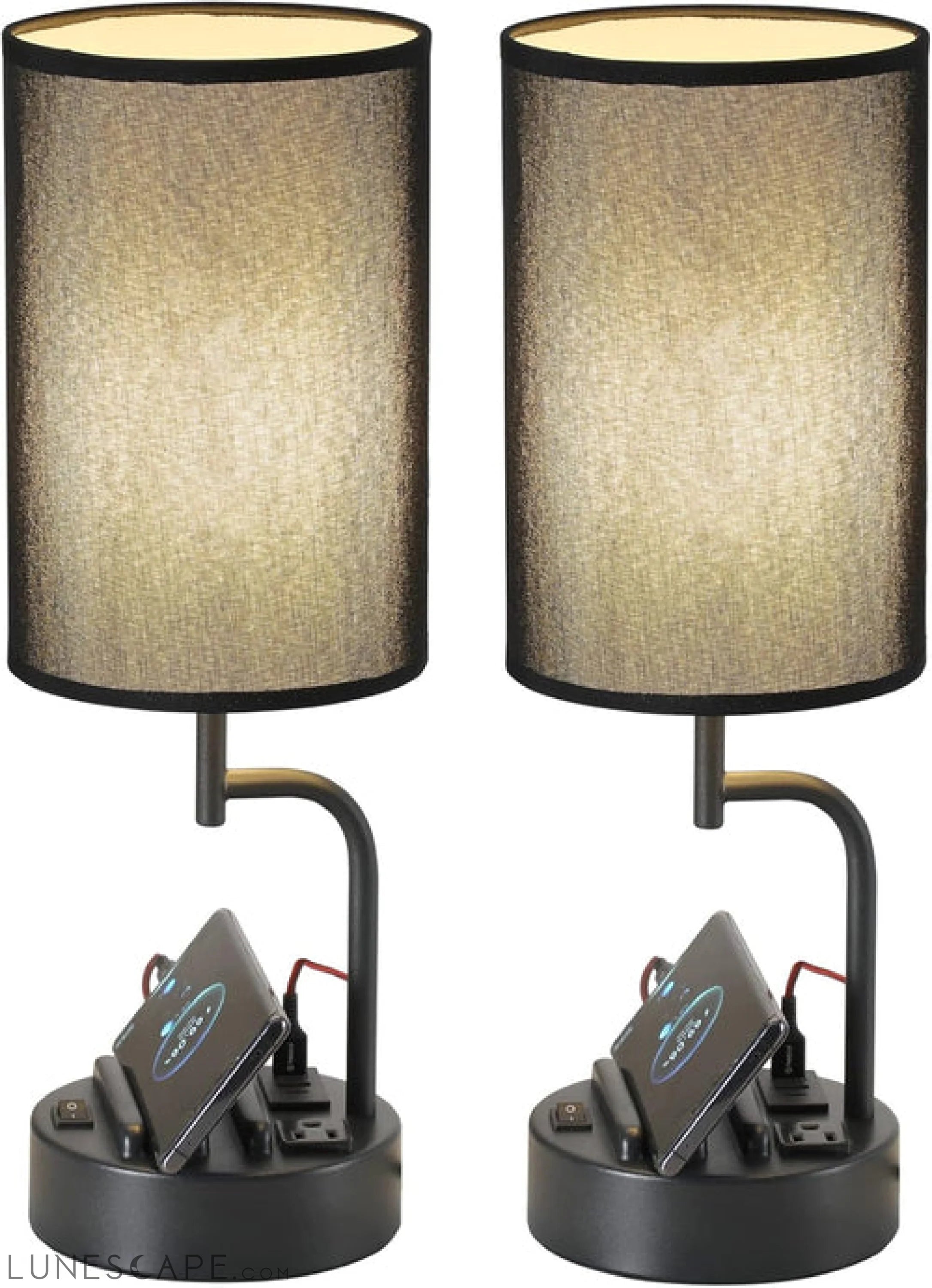 Table Lamp with 3 USB Charging Ports, Modern Desk Lamp with AC Outlet LUNESCAPE
