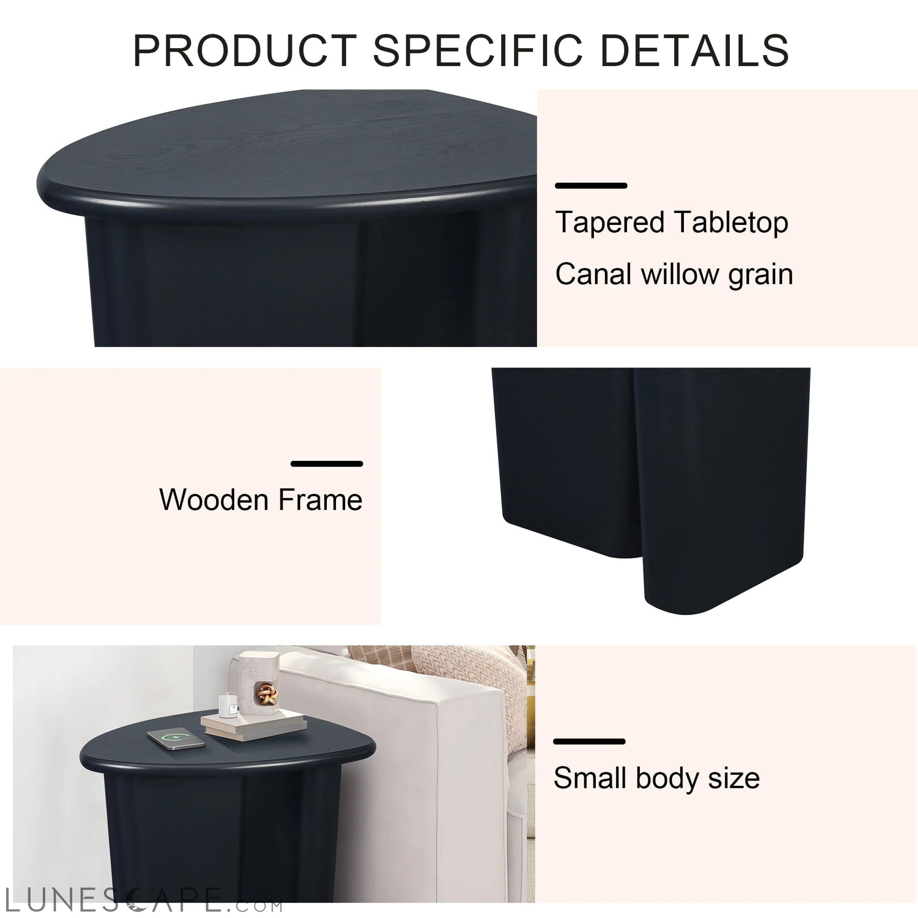 Tapered Tabletop Side Table(BLACK) LUNESCAPE