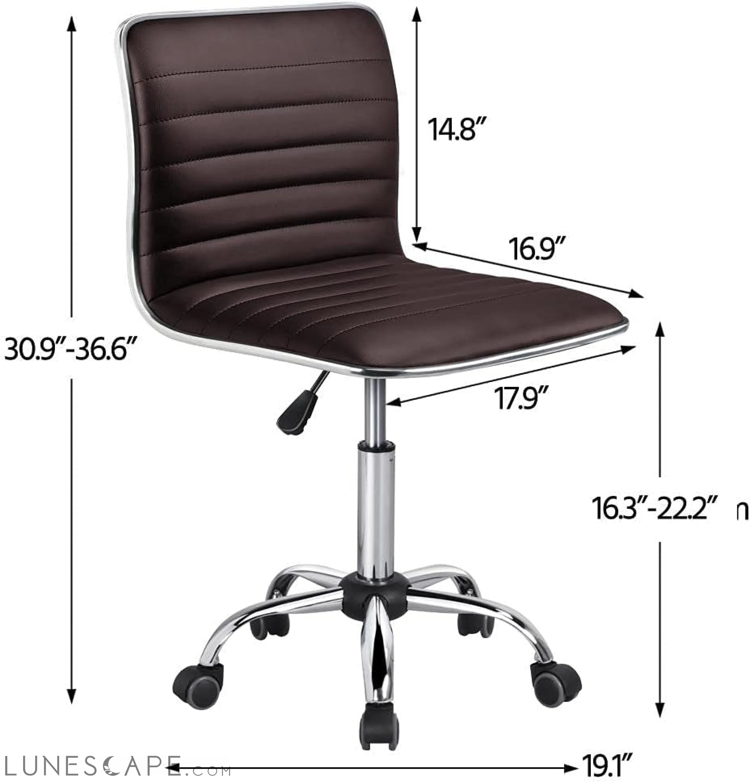 Task Chair Armless Office Chair PU Leather Ribbered Modern Desk Chair LUNESCAPE