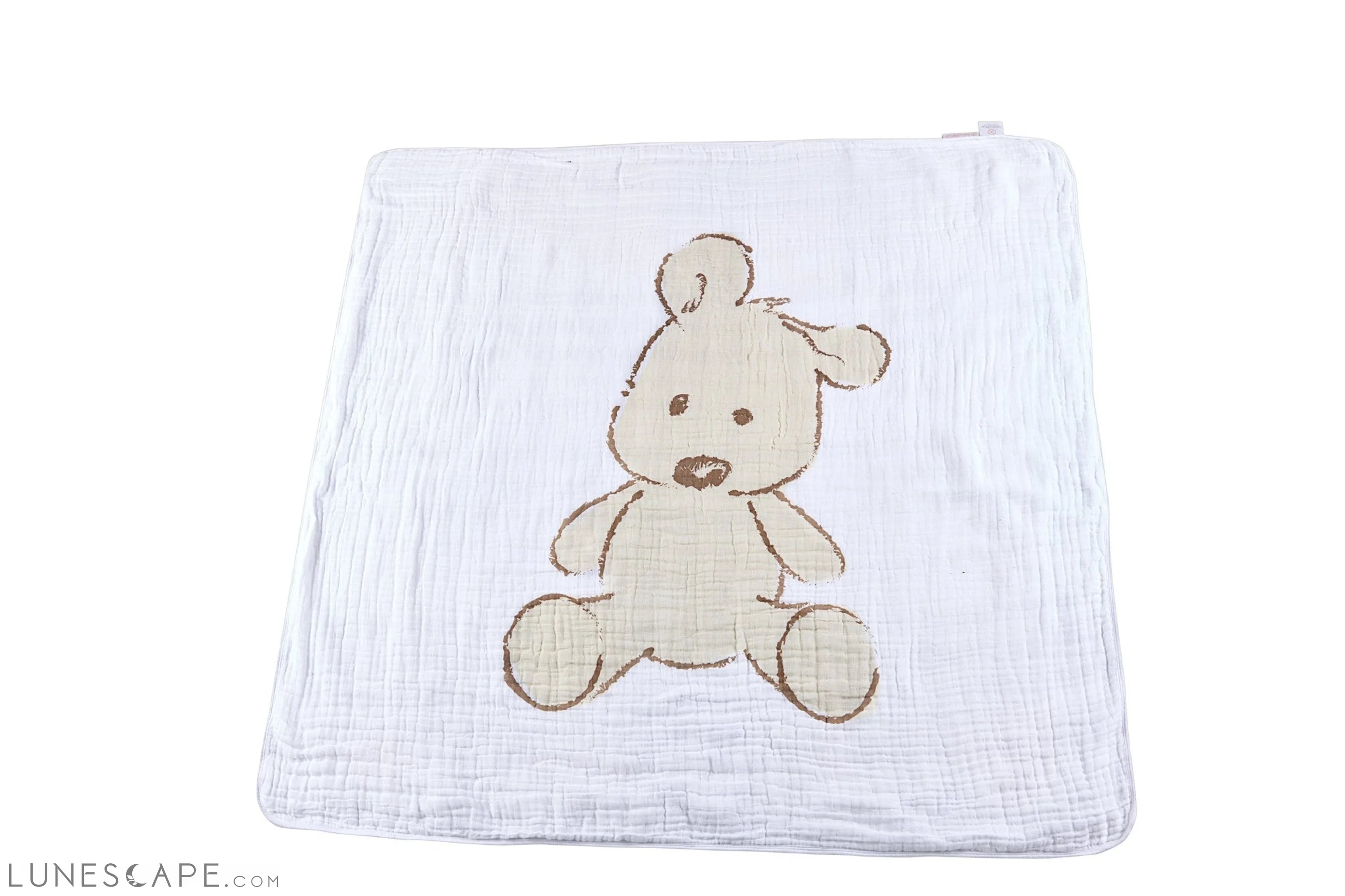 Teddy Bear and Plaid Cotton Muslin Newcastle Blanket LUNESCAPE