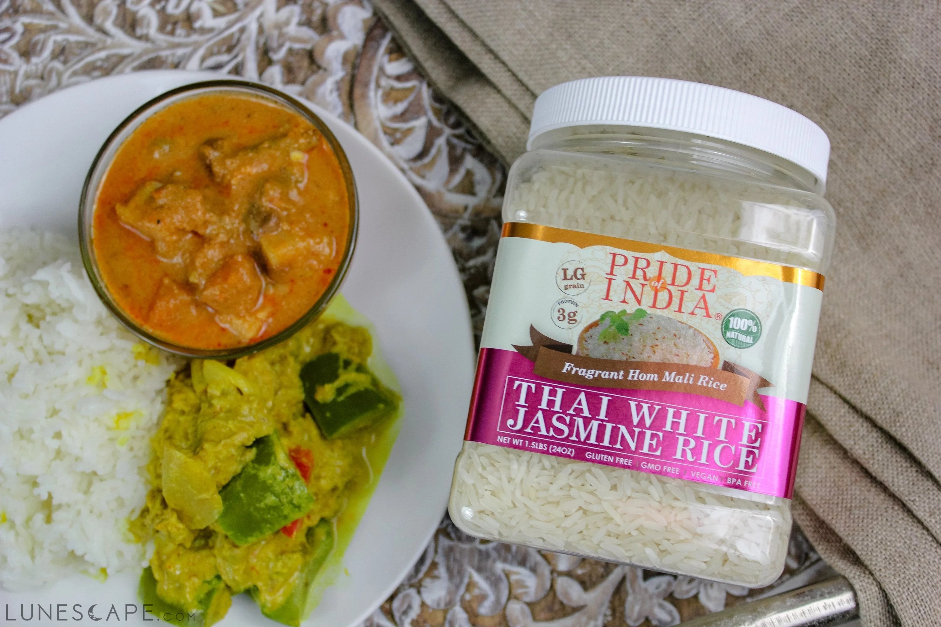 Thai White Jasmine Rice - Hom Mali Fragrant Long Grain Jar LUNESCAPE