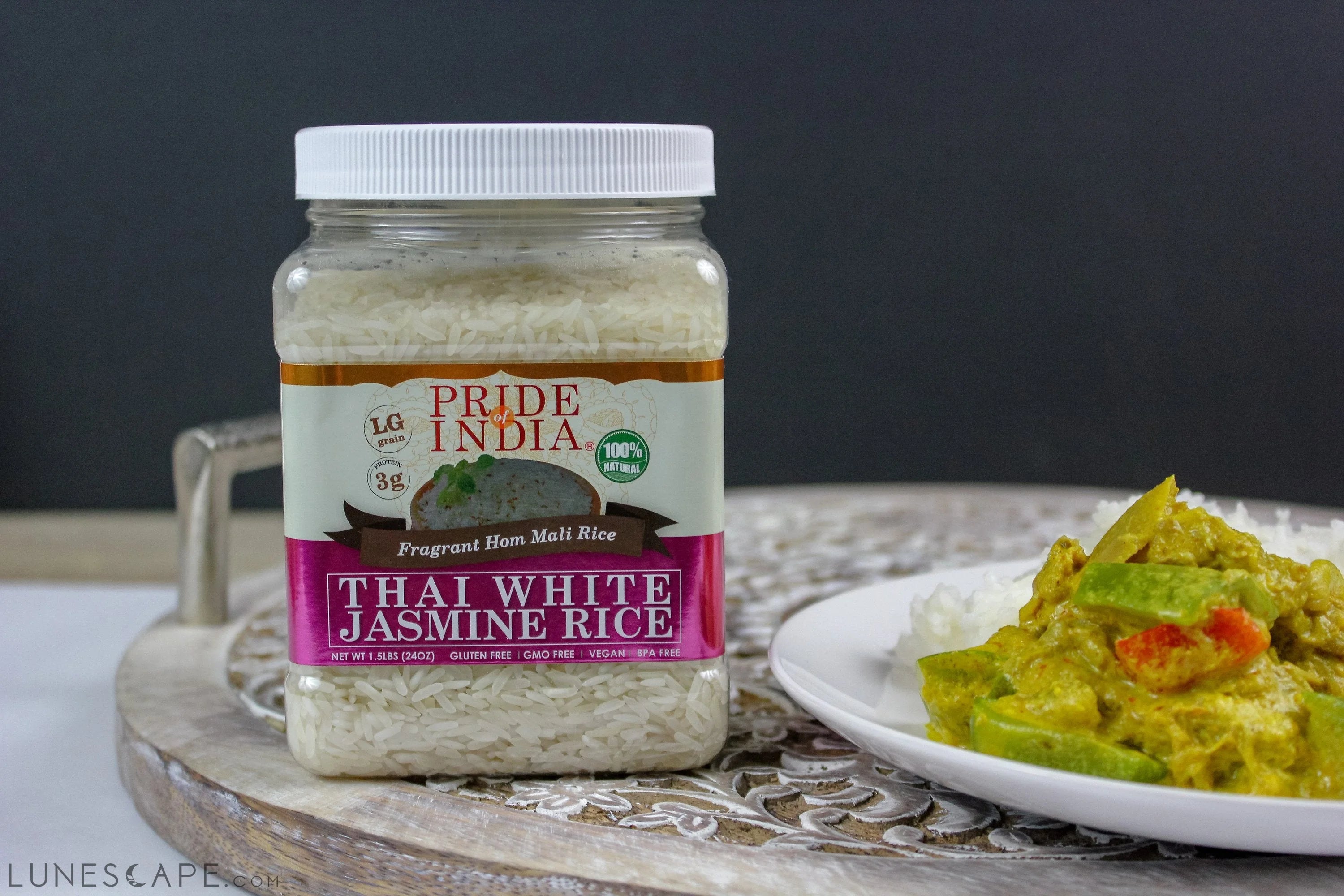 Thai White Jasmine Rice - Hom Mali Fragrant Long Grain Jar LUNESCAPE