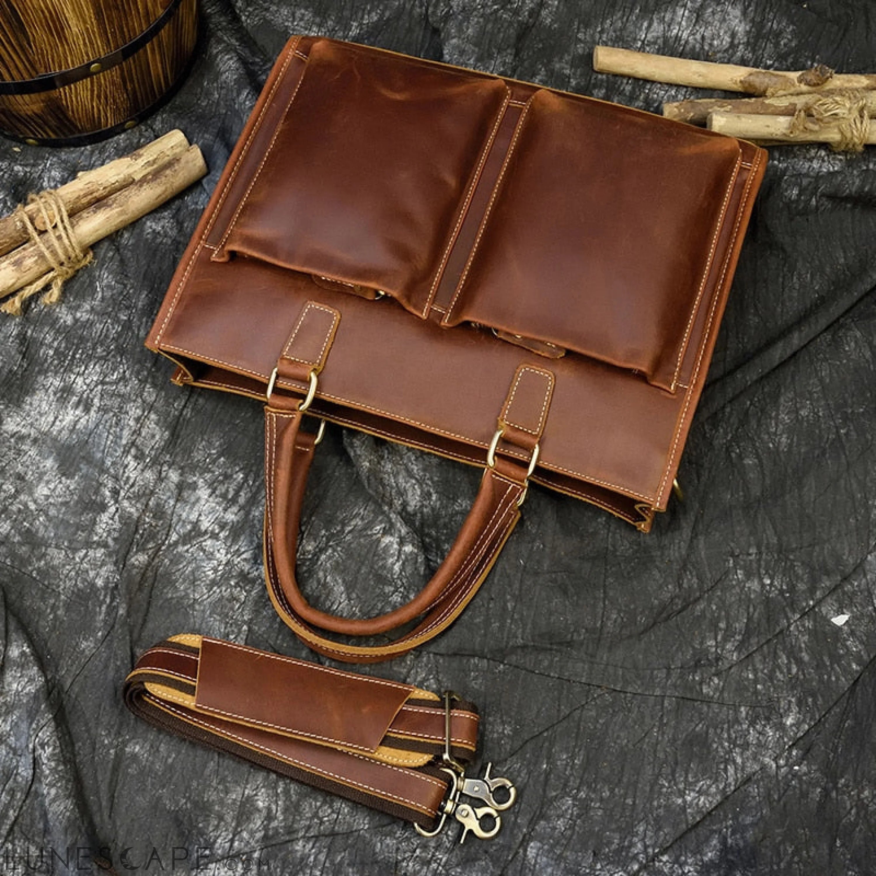 The Dagmar Leather Briefcase | Vintage Leather Messenger Bag LUNESCAPE