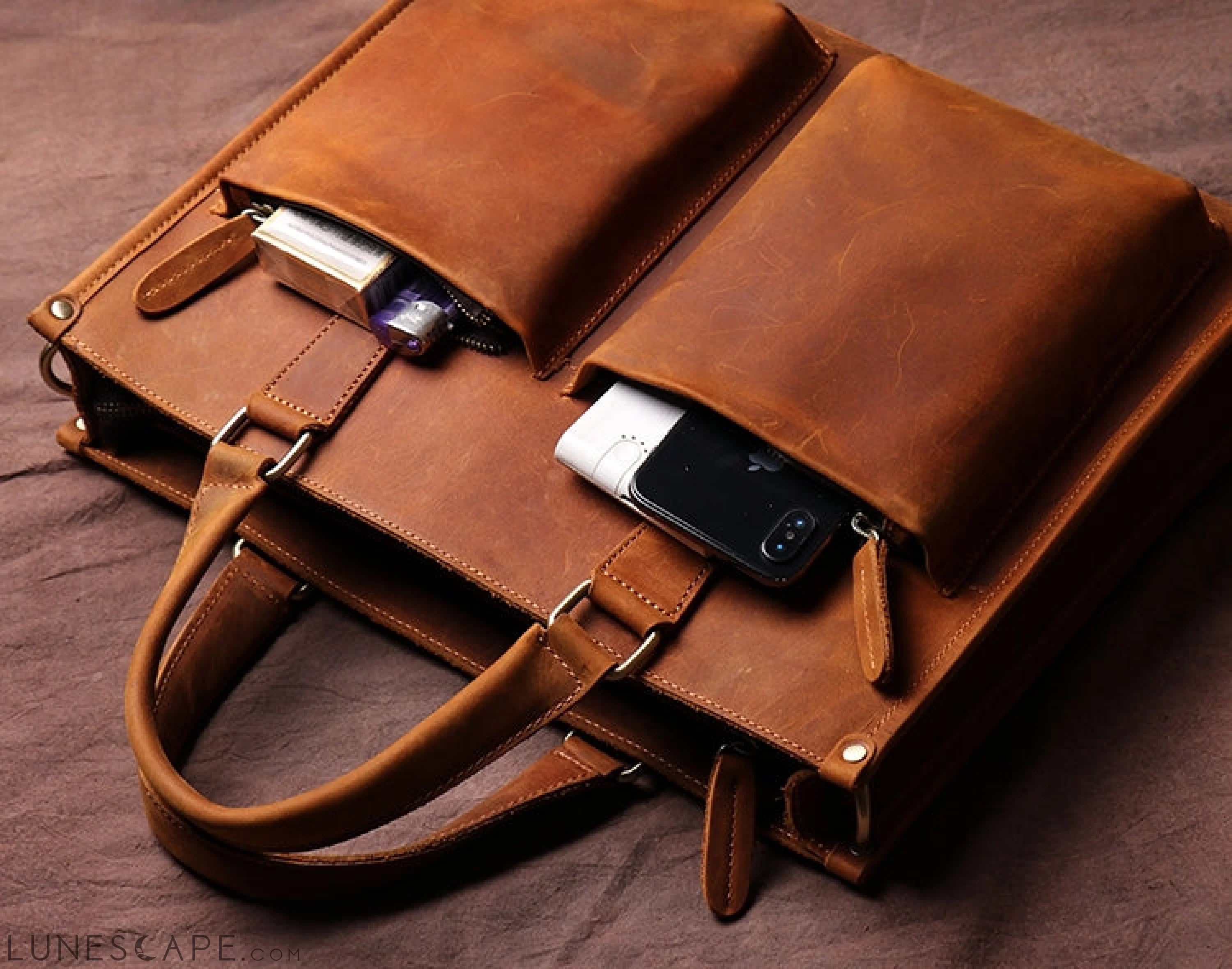 The Dagmar Leather Briefcase | Vintage Leather Messenger Bag LUNESCAPE