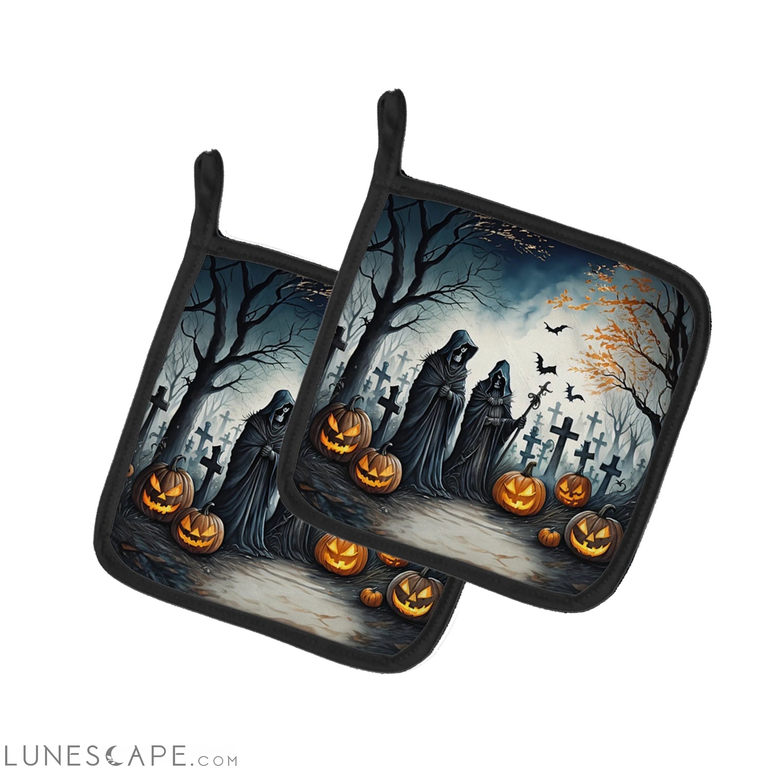 The Grim Reaper Spooky Halloween Pair of Pot Holders LUNESCAPE