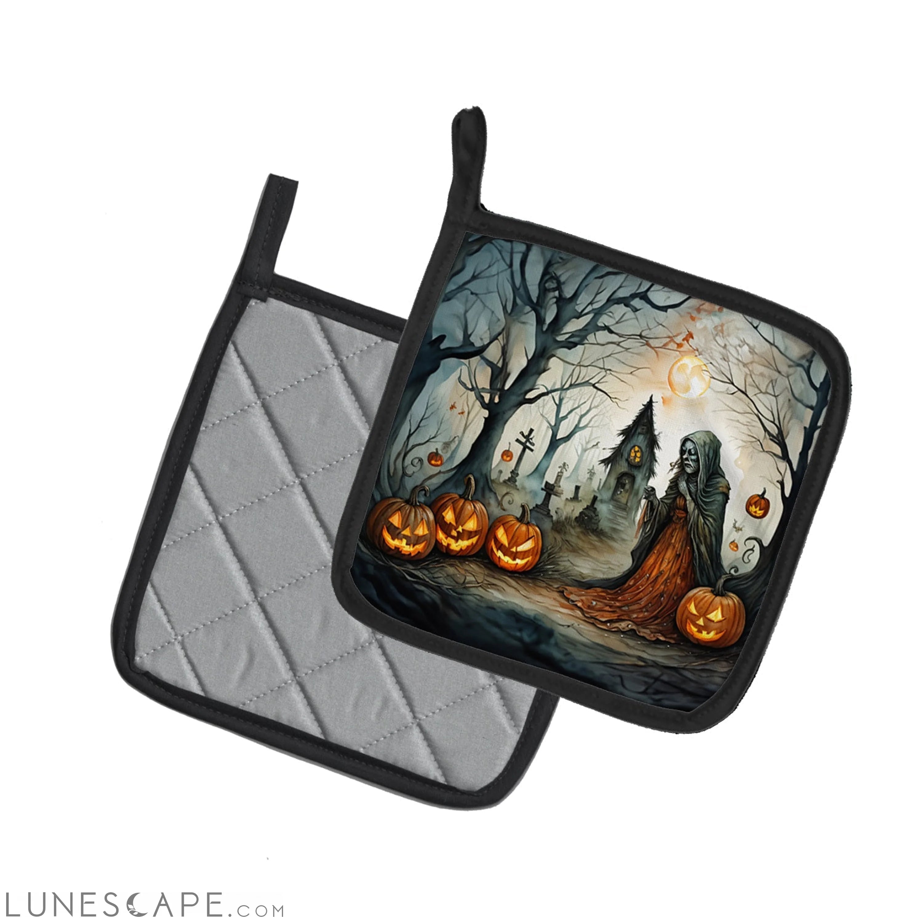 The Weeping Woman Spooky Halloween Pair of Pot Holders LUNESCAPE