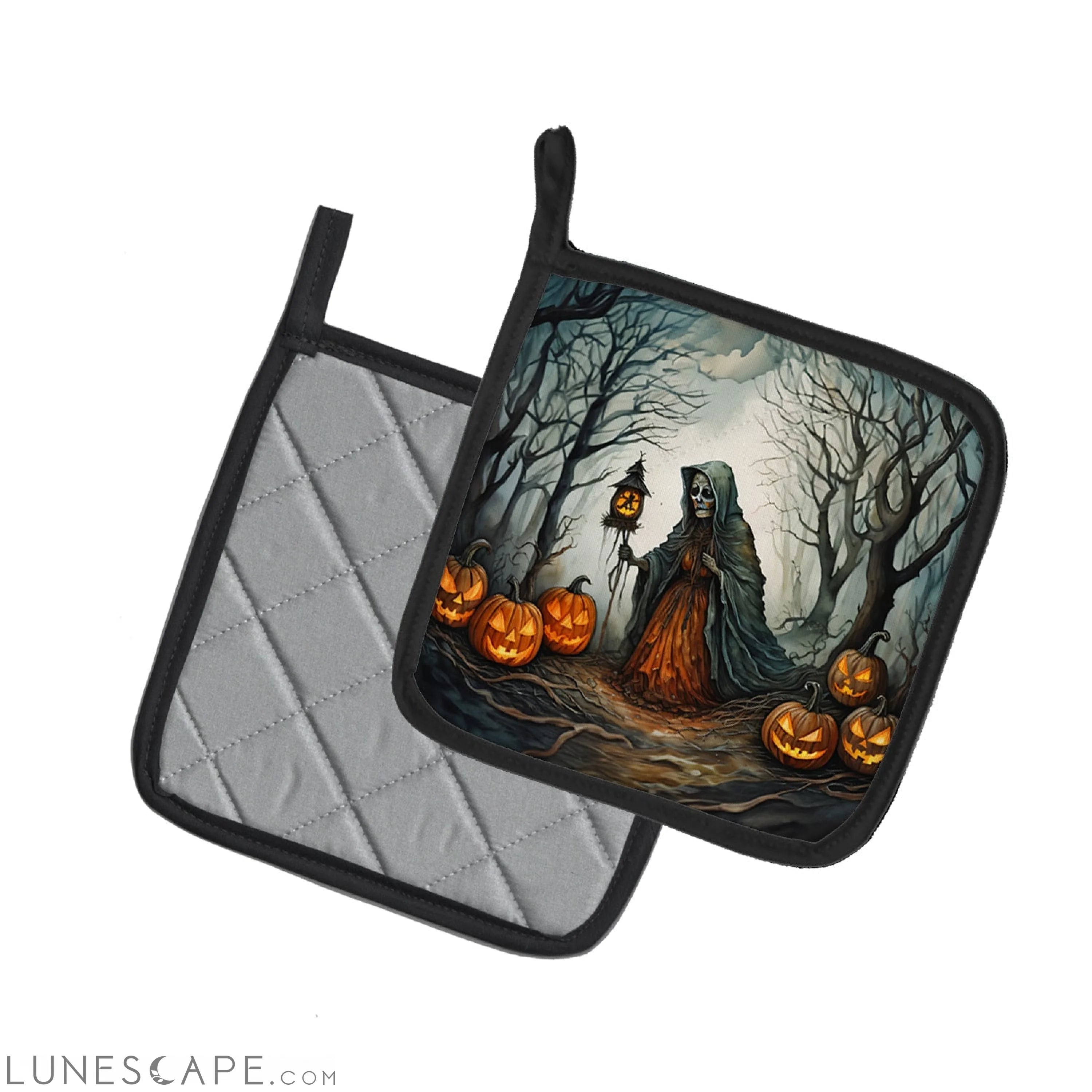The Weeping Woman Spooky Halloween Pair of Pot Holders LUNESCAPE