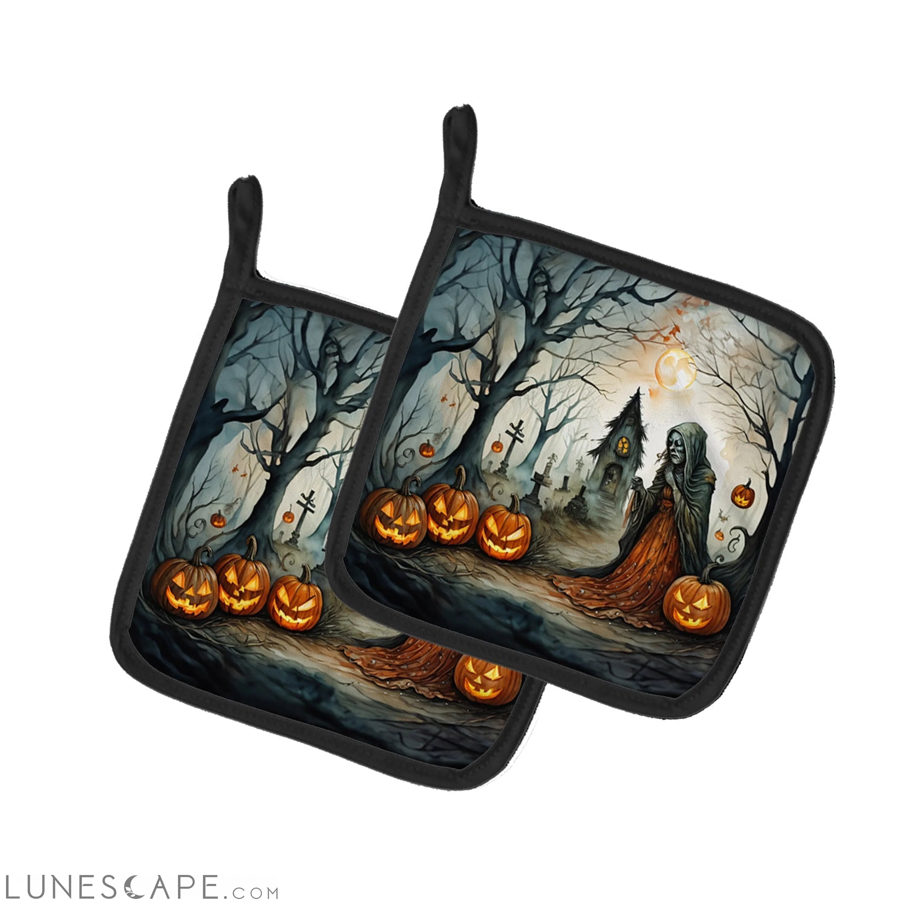 The Weeping Woman Spooky Halloween Pair of Pot Holders LUNESCAPE