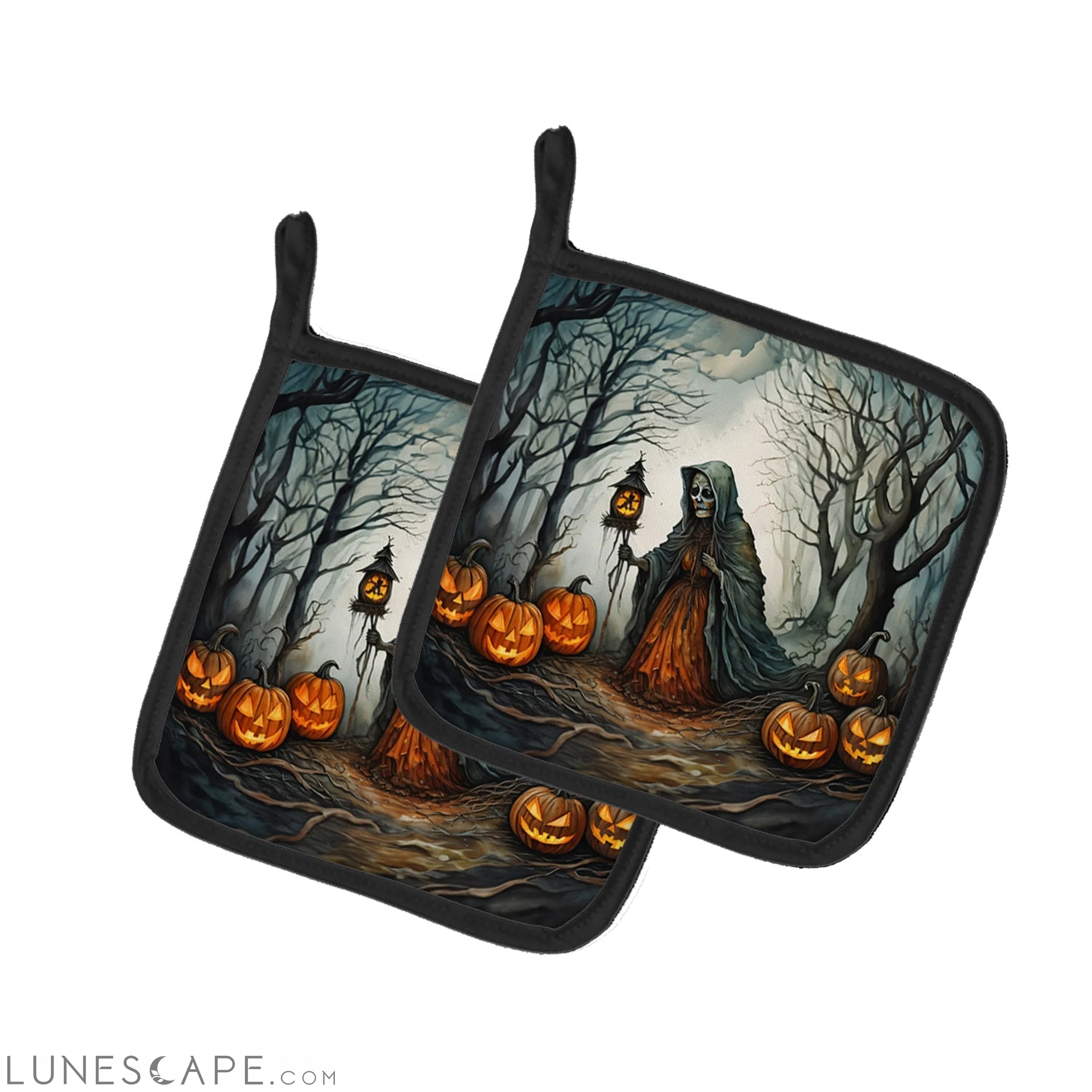 The Weeping Woman Spooky Halloween Pair of Pot Holders LUNESCAPE