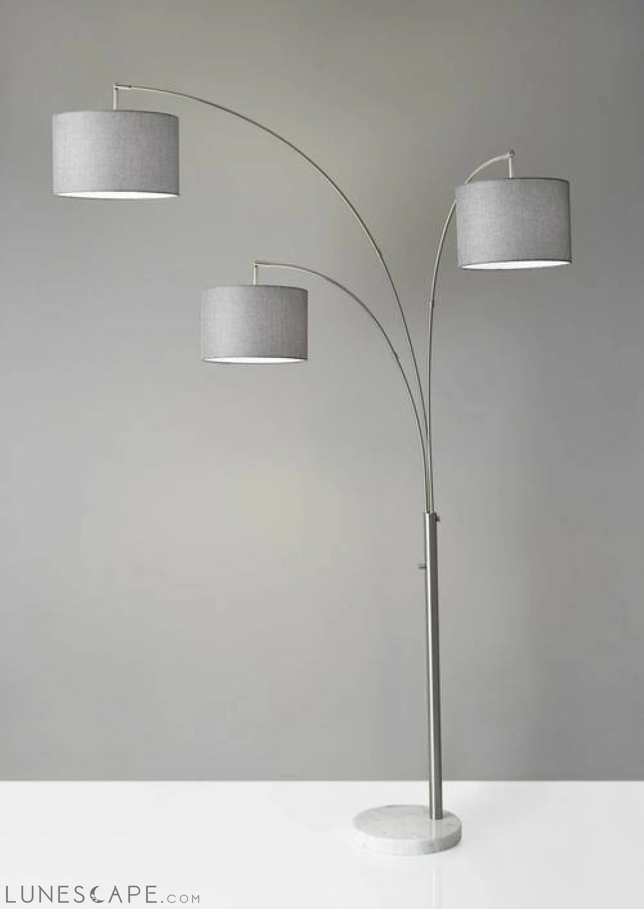 Three Light Floor Lamp Brass Metal Arc Arms LUNESCAPE