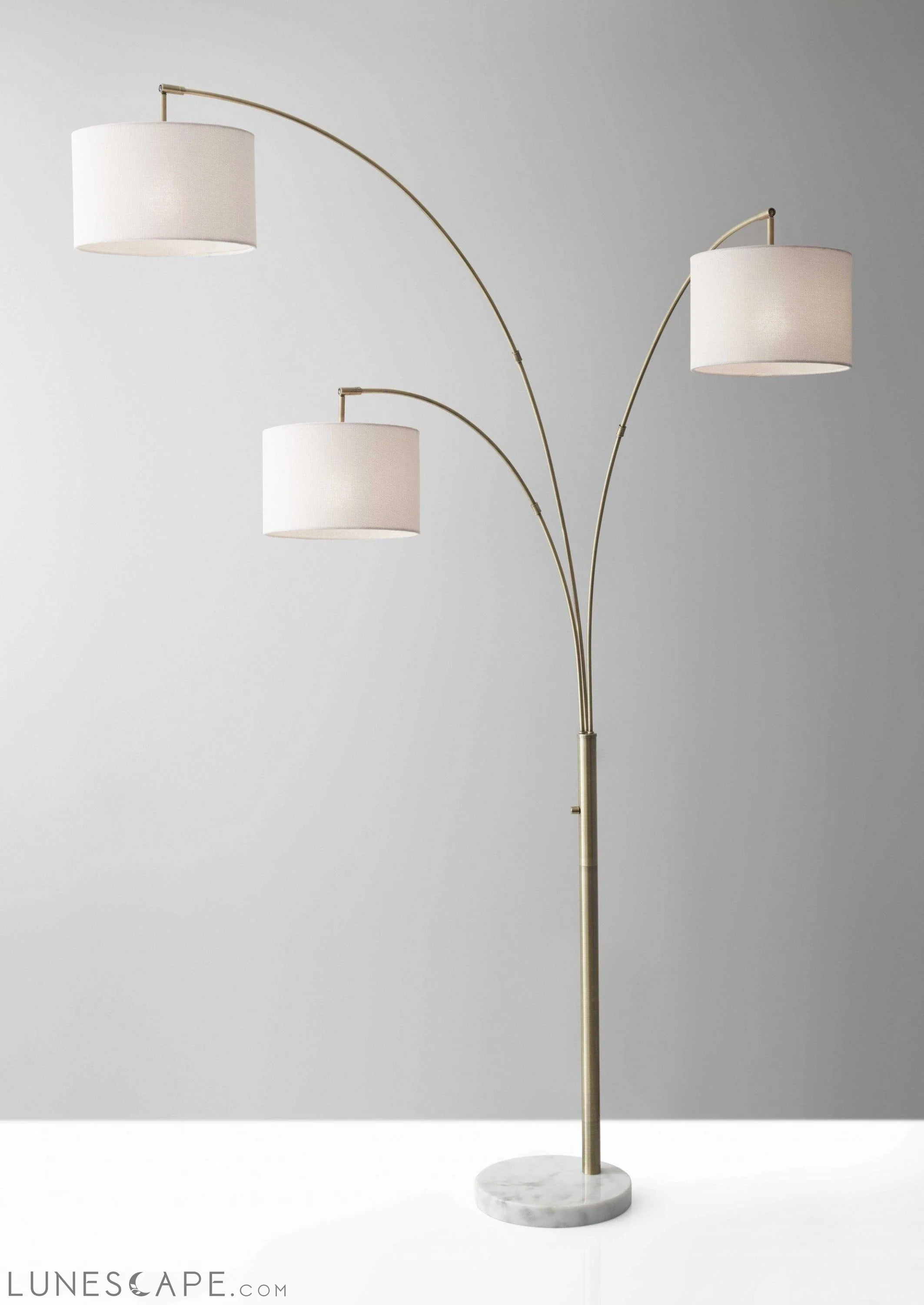 Three Light Floor Lamp Brass Metal Arc Arms LUNESCAPE