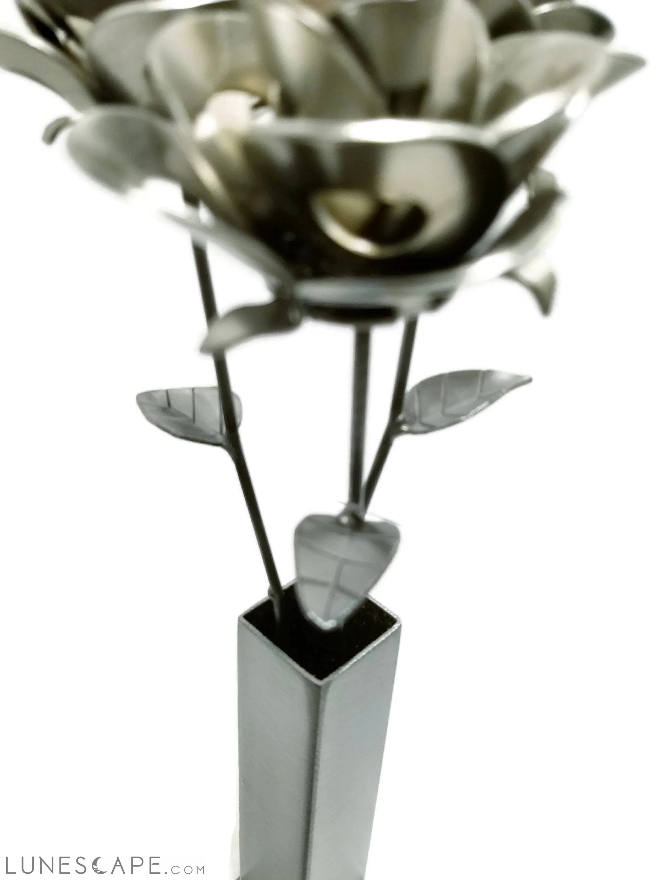 Three Metal Roses and Vase, Metal Roses and Vase, Steampunk Roses LUNESCAPE