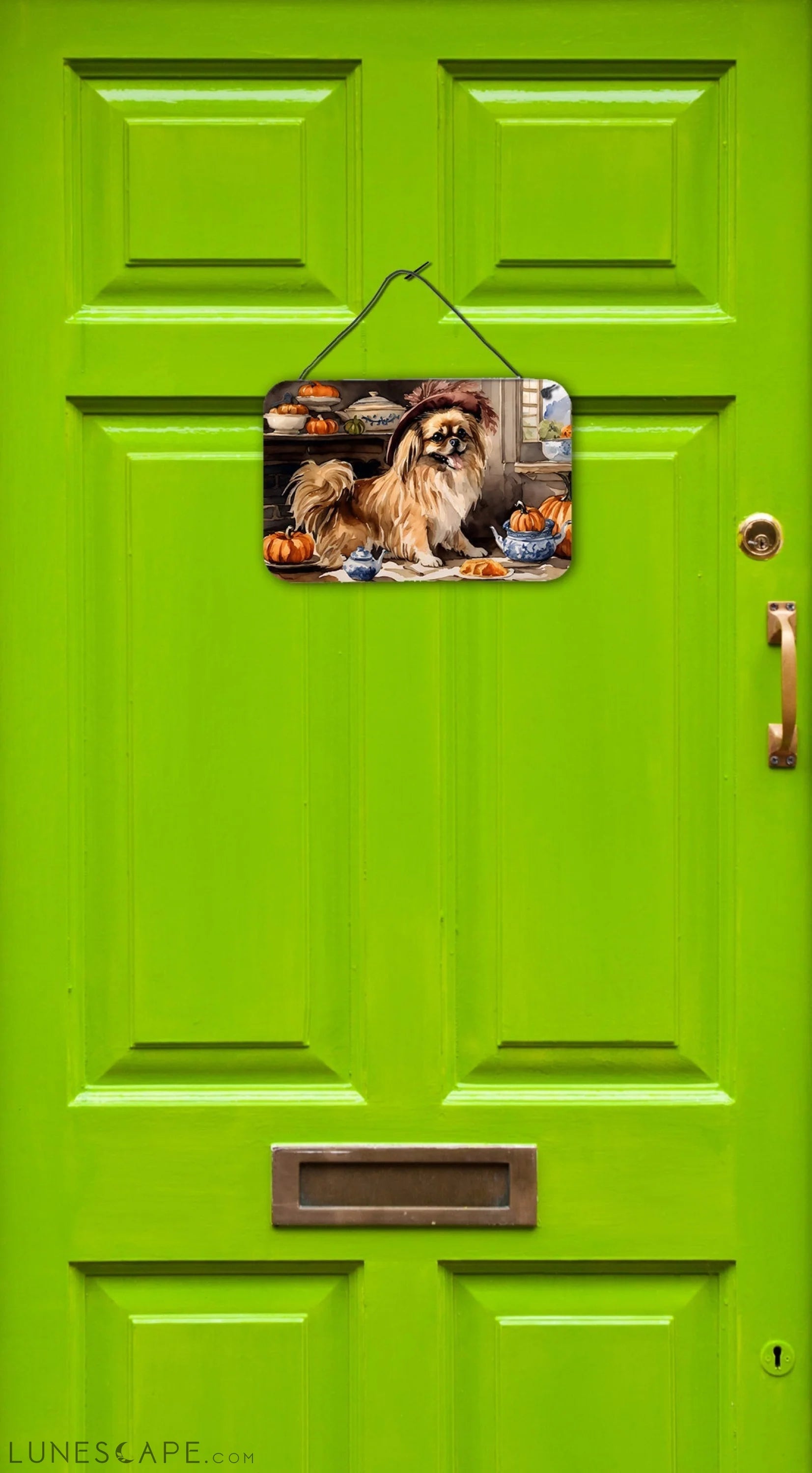 Tibetan Spaniel Thanksgiving Fall Kitchen Pumpkins Wall or Door Hanging Prints LUNESCAPE