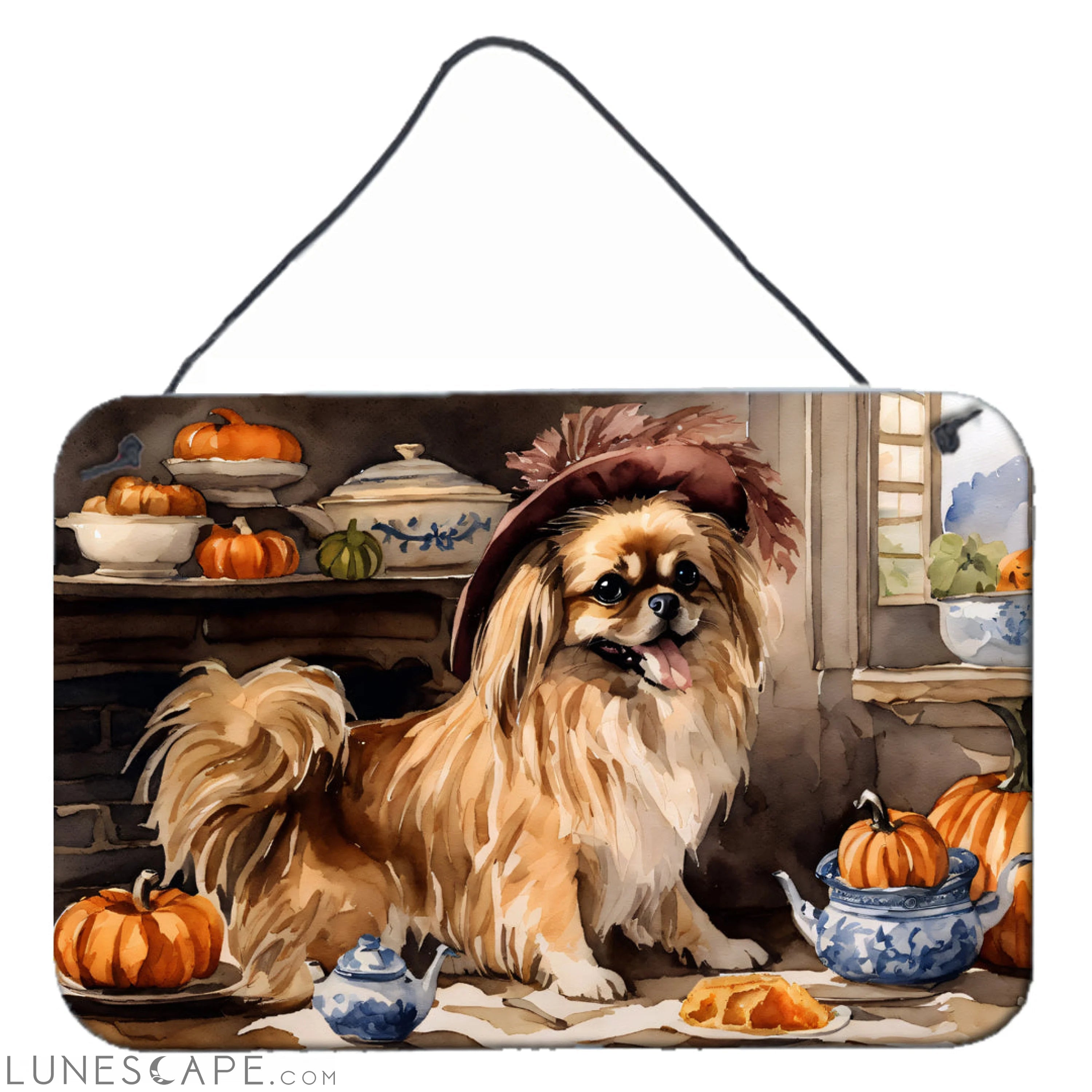 Tibetan Spaniel Thanksgiving Fall Kitchen Pumpkins Wall or Door Hanging Prints LUNESCAPE
