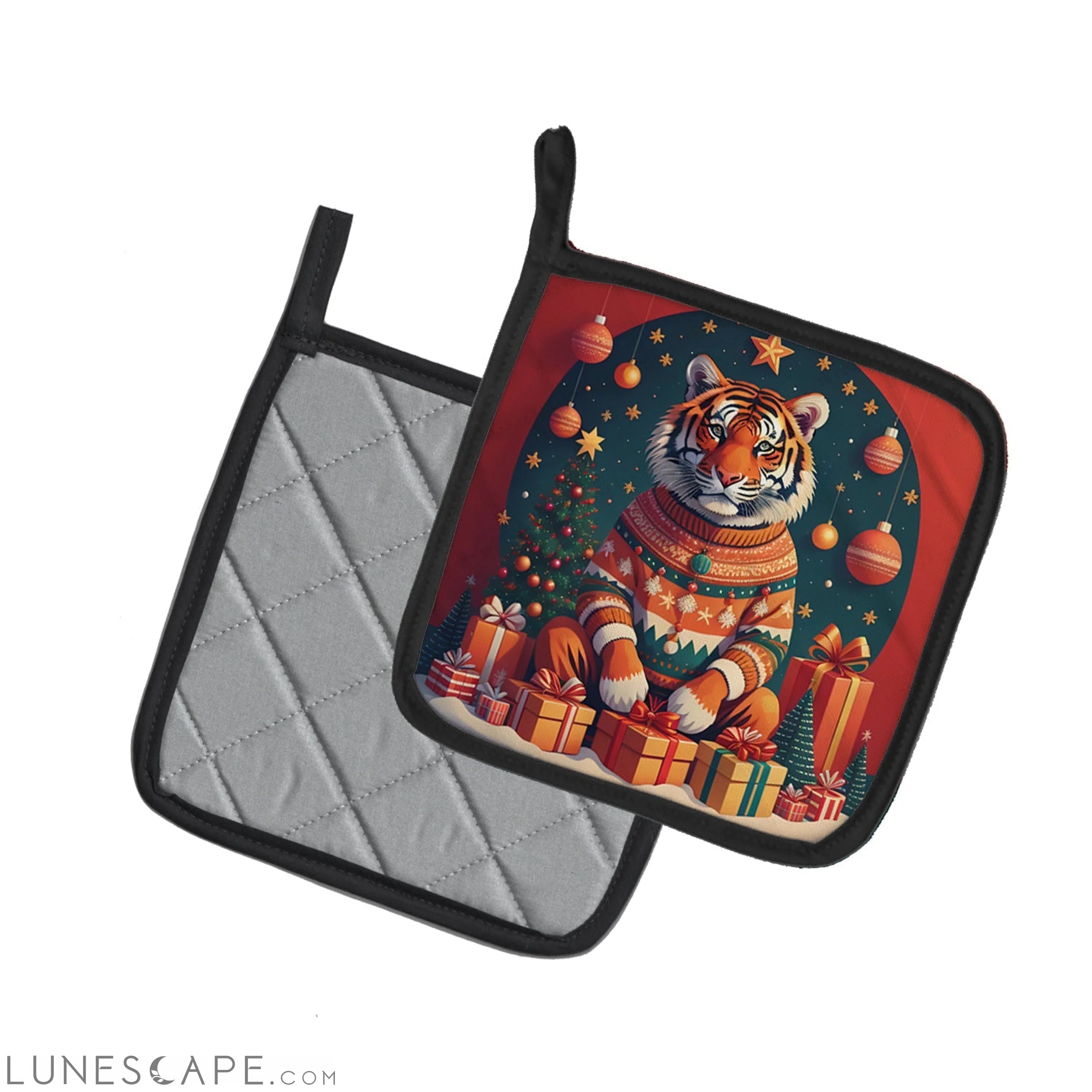 Tiger Christmas Pair of Pot Holders LUNESCAPE