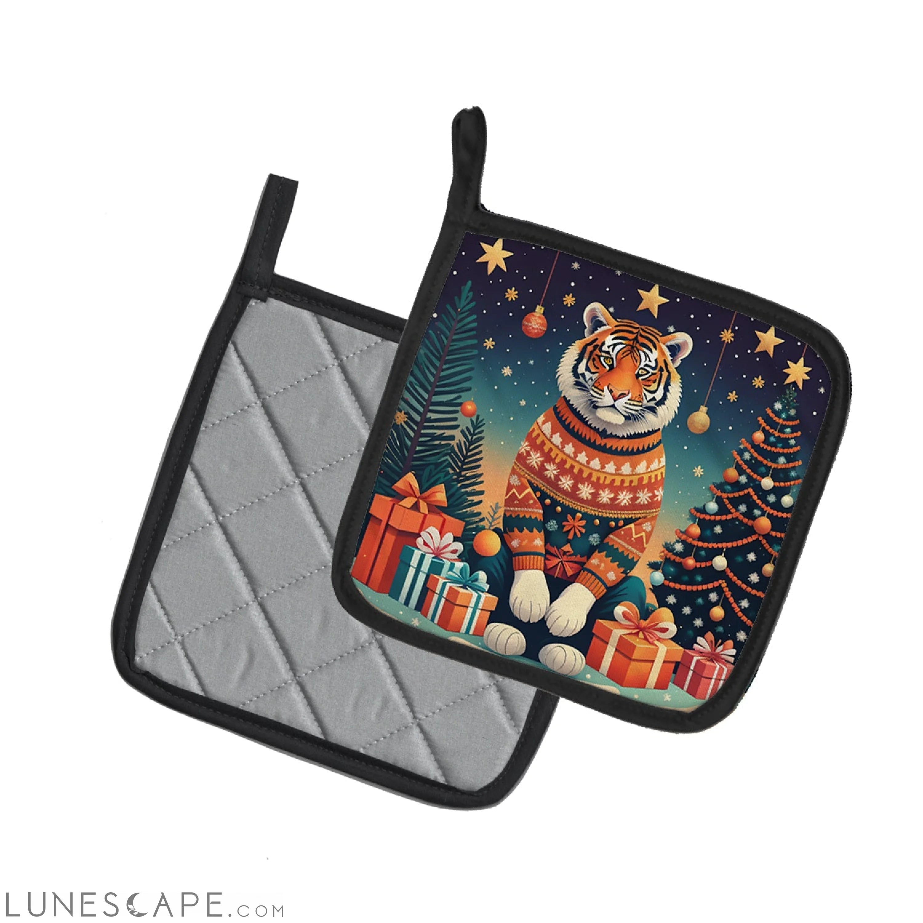 Tiger Christmas Pair of Pot Holders LUNESCAPE