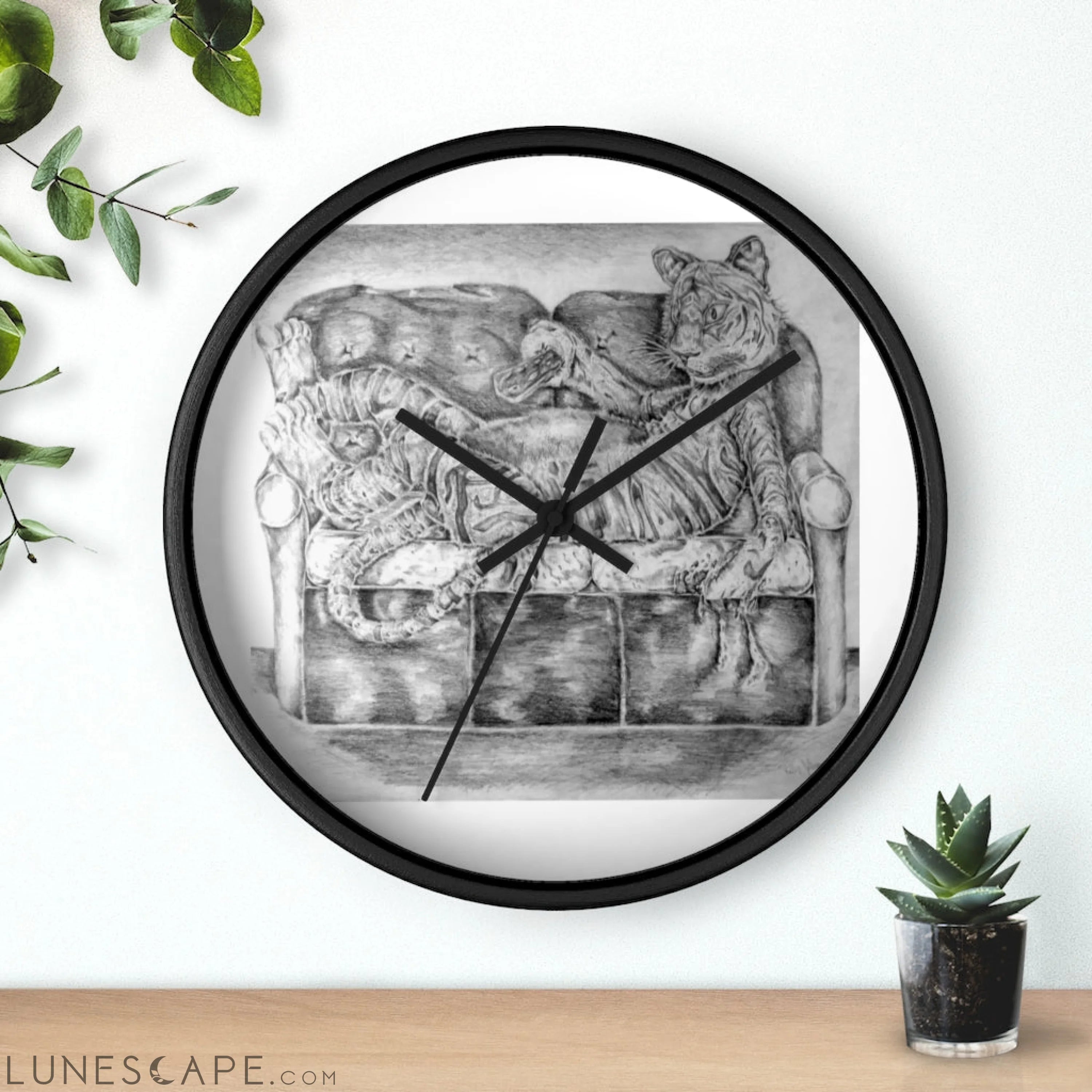 Tiger on a Couch Wall clock LUNESCAPE