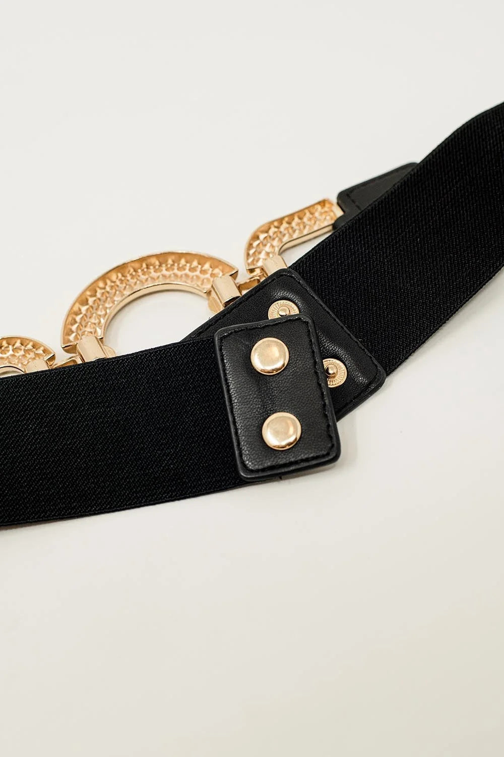 Tight Elastic Black Belt With Rhinestone Inlaid in a Circle LUNESCAPE