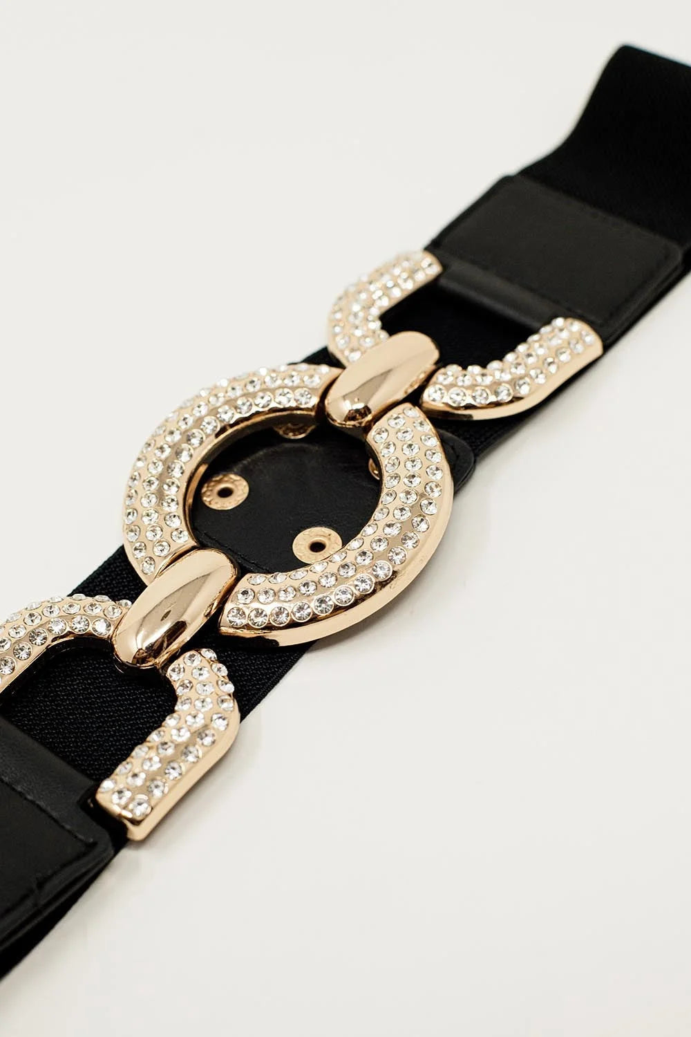 Tight Elastic Black Belt With Rhinestone Inlaid in a Circle LUNESCAPE