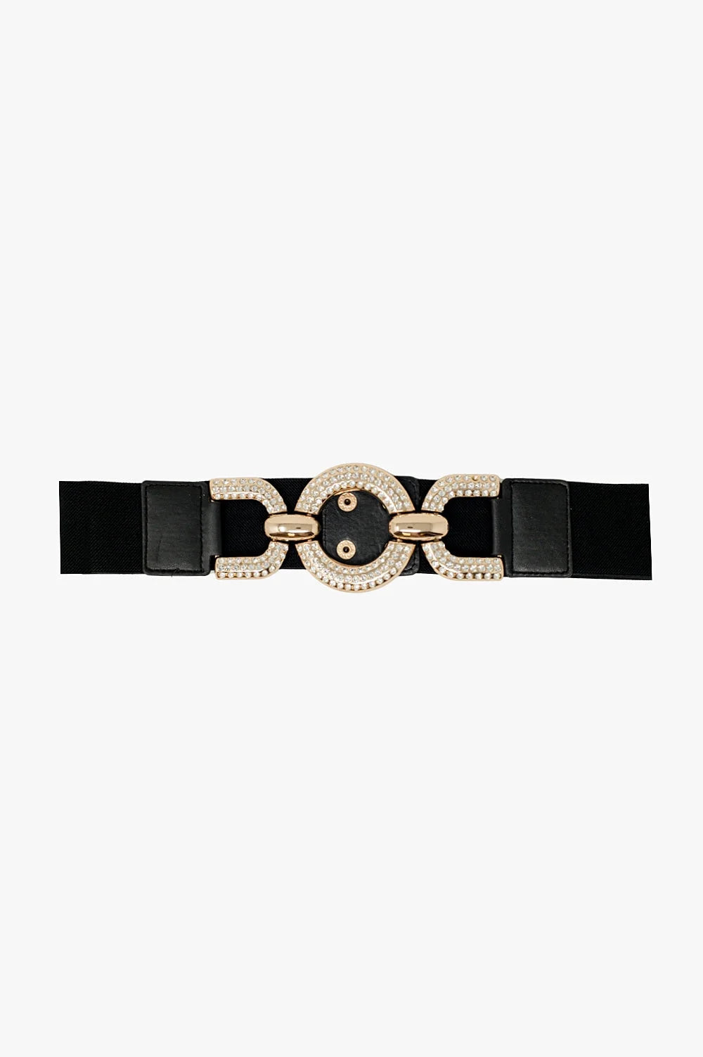Tight Elastic Black Belt With Rhinestone Inlaid in a Circle LUNESCAPE