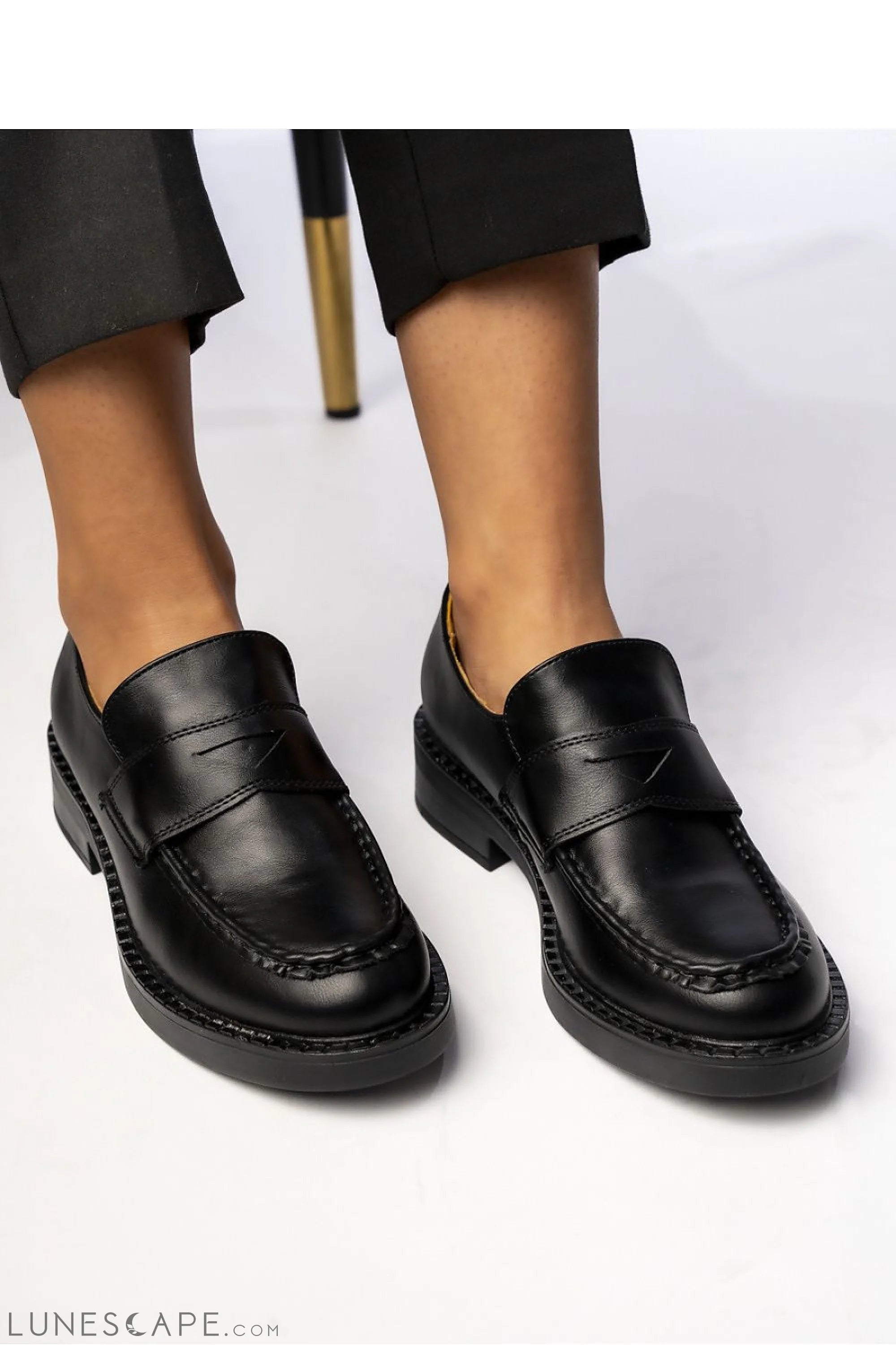 Timeless Black Vegan Leather Penny Loafers – Almond Toe, Low Heel LUNESCAPE