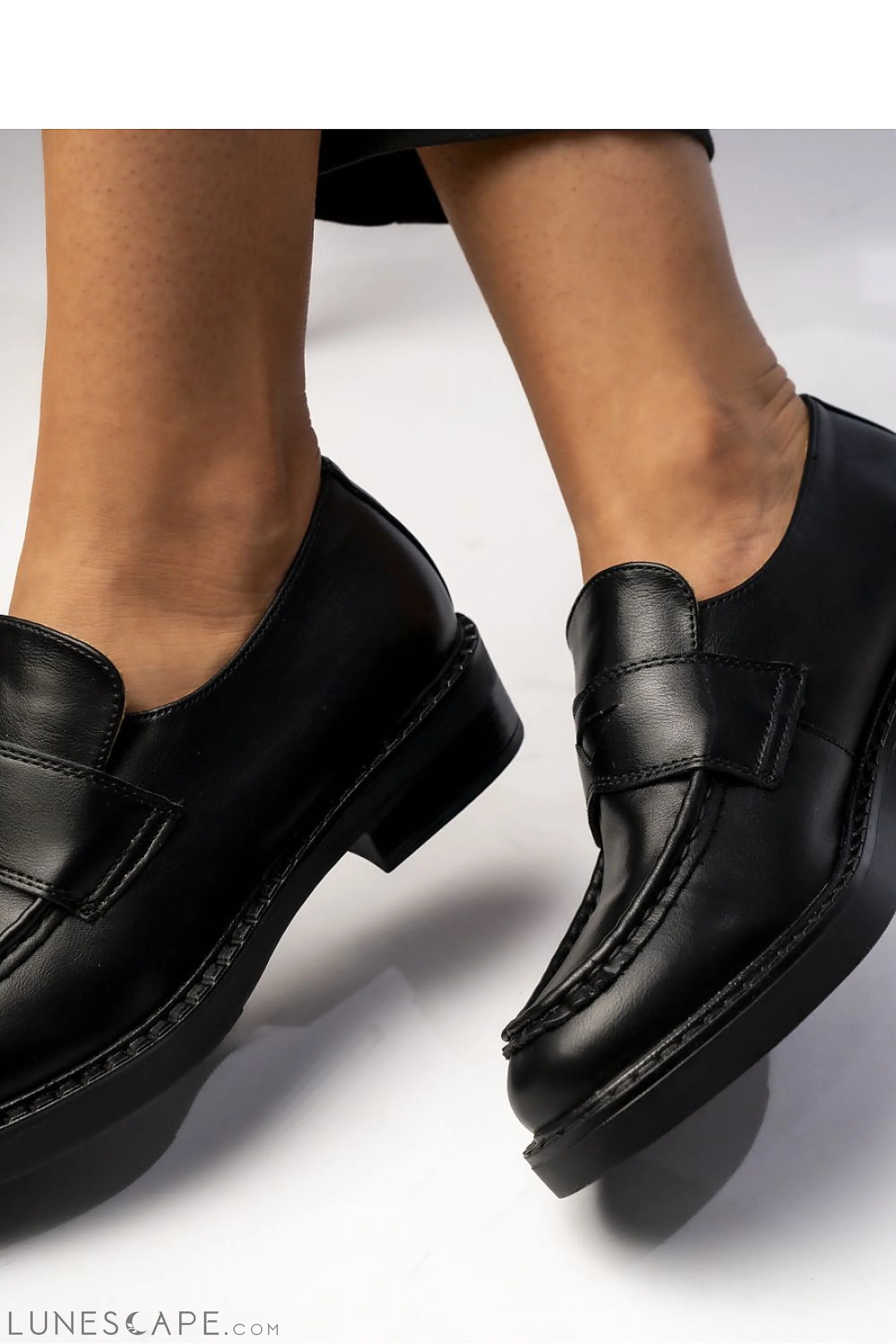 Timeless Black Vegan Leather Penny Loafers – Almond Toe, Low Heel LUNESCAPE