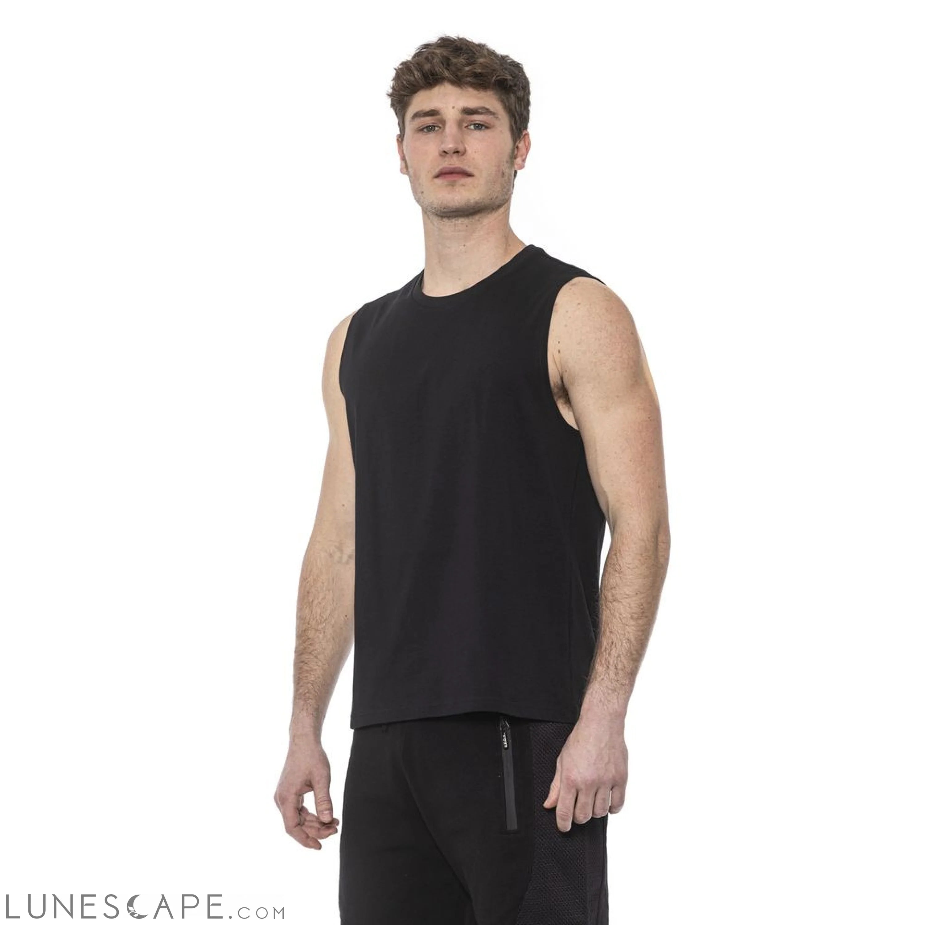 Tond Black Cotton Men's Tank Top LUNESCAPE