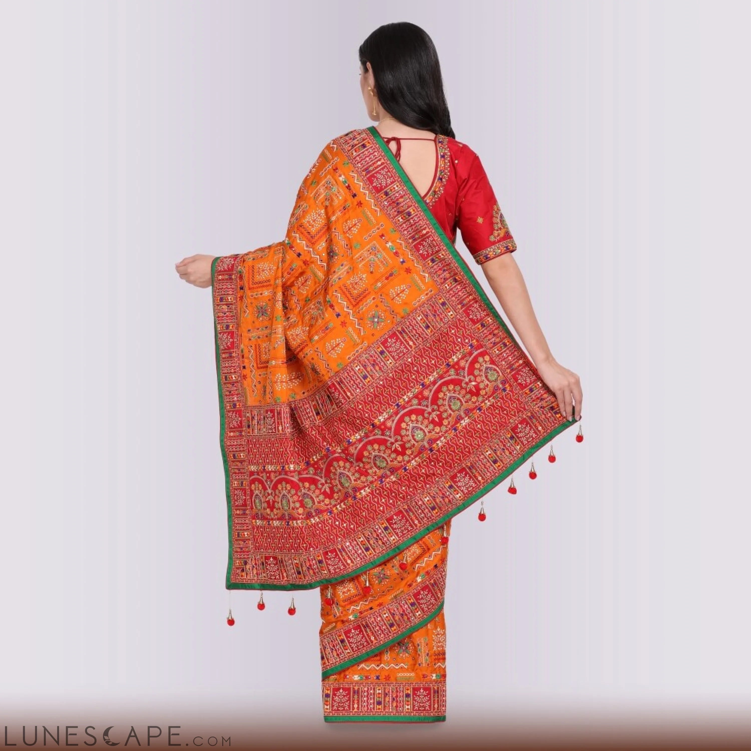 Transitional  Gharchola in Orange and Red LUNESCAPE