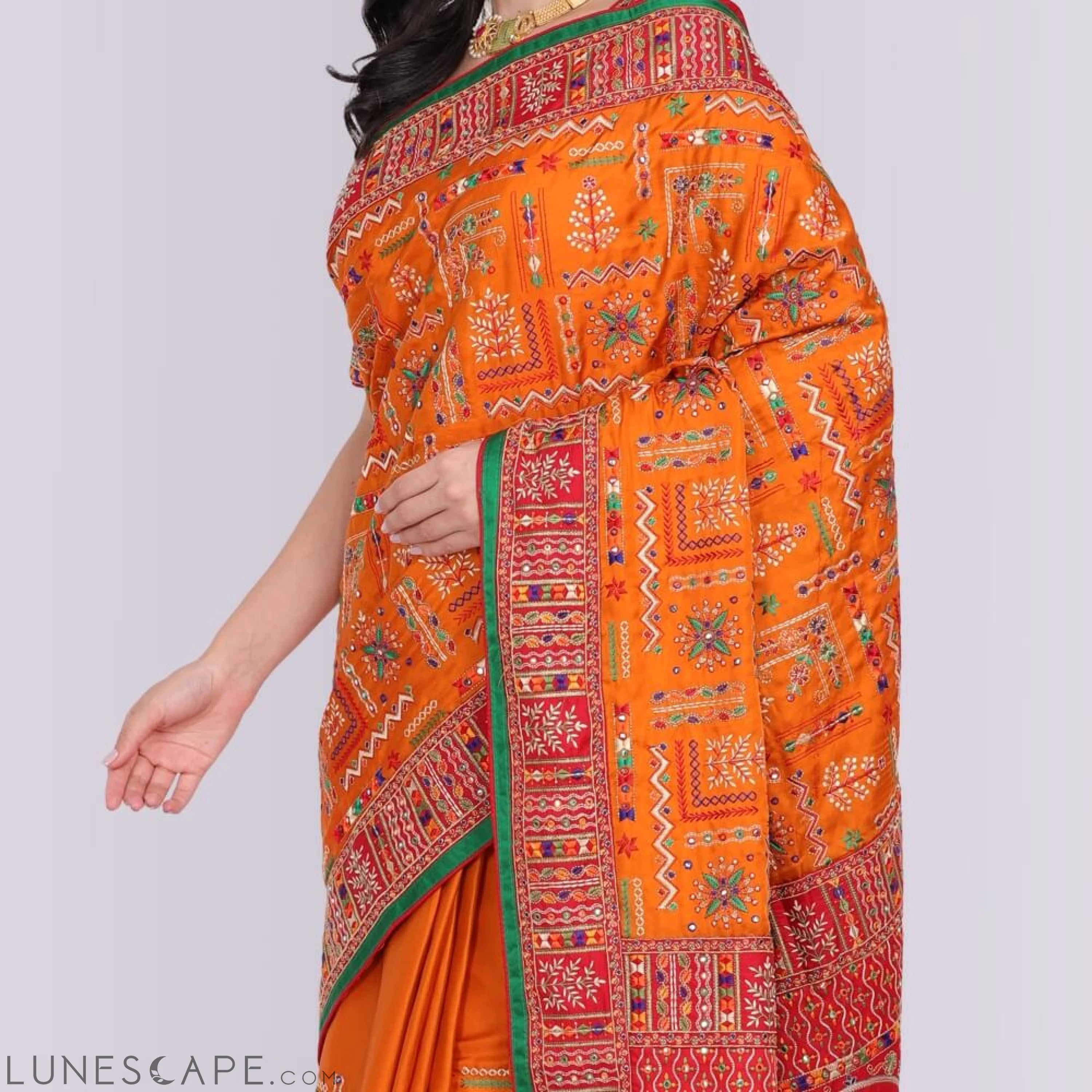 Transitional  Gharchola in Orange and Red LUNESCAPE