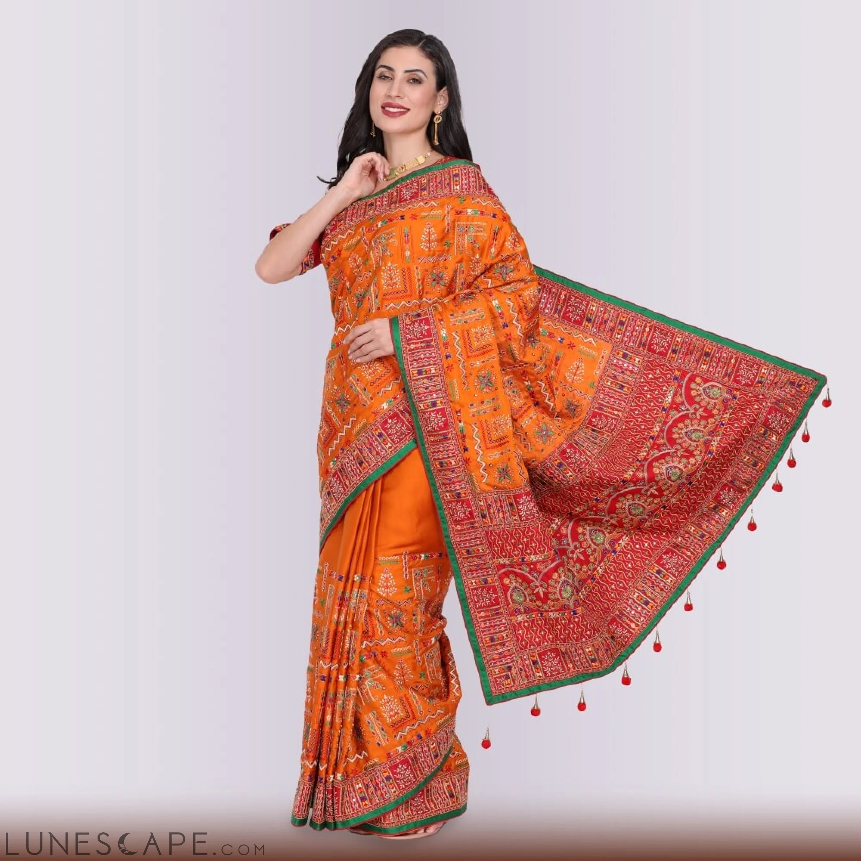 Transitional  Gharchola in Orange and Red LUNESCAPE