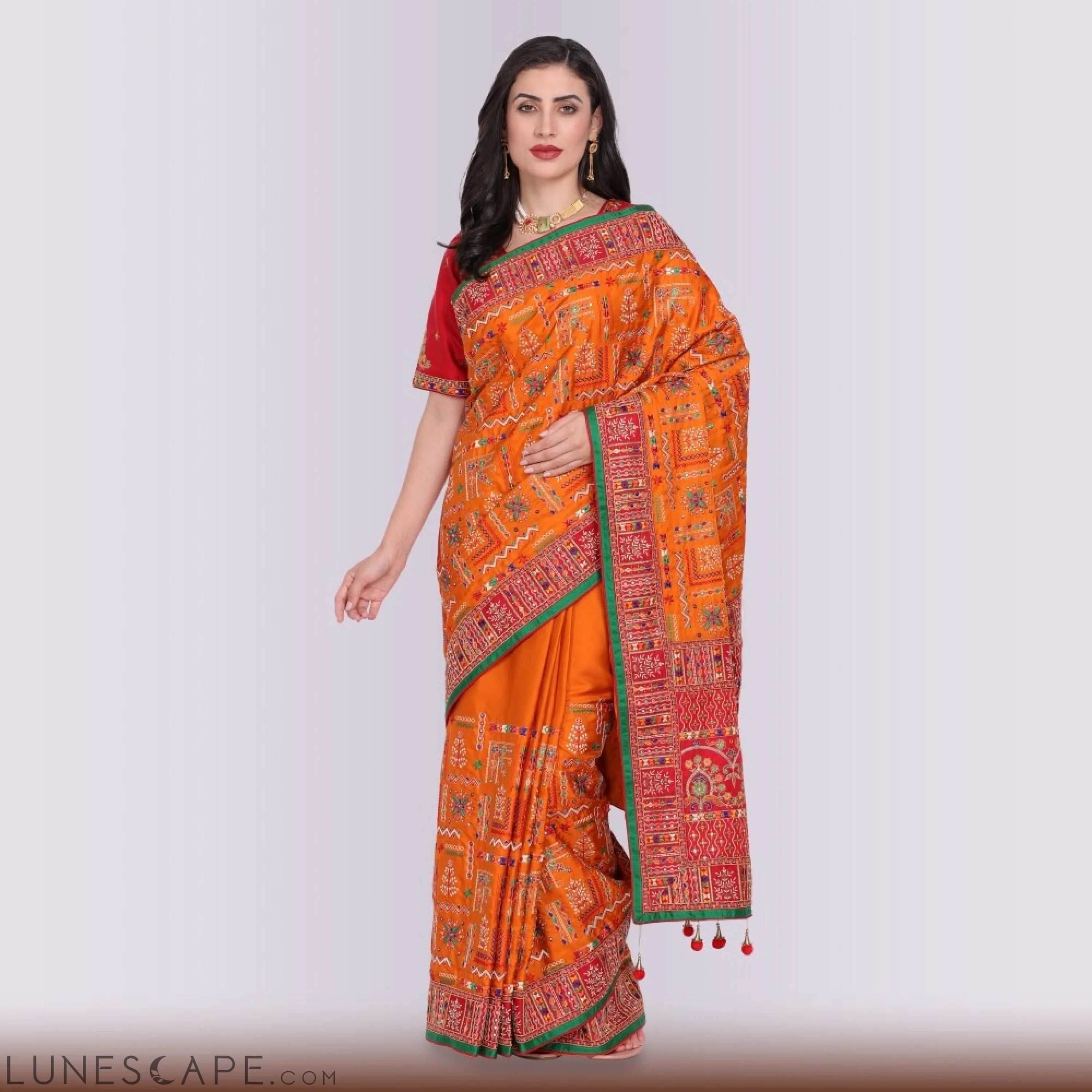 Transitional  Gharchola in Orange and Red LUNESCAPE