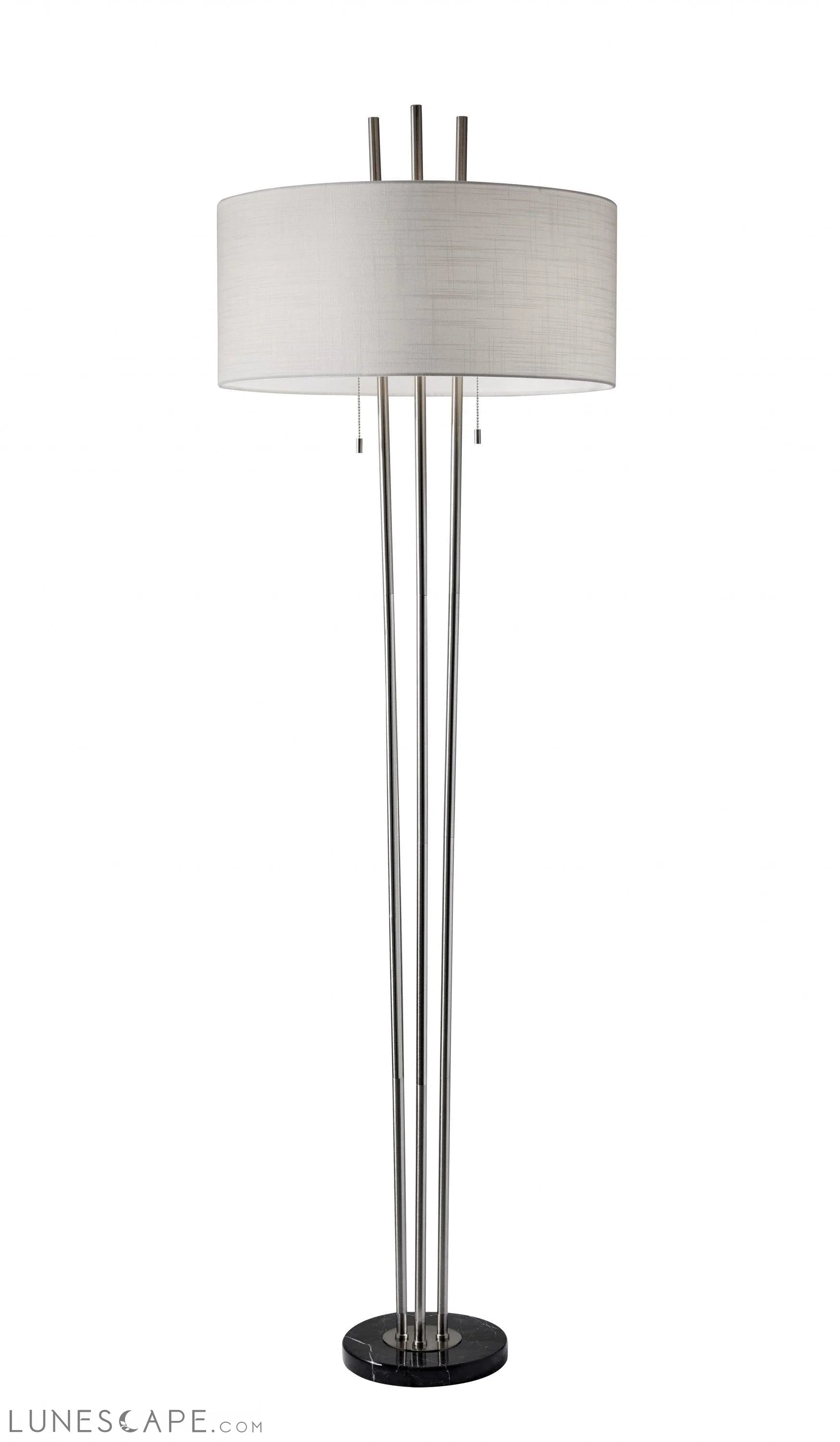 Triple Steel Pole Floor Lamp with Stylish Floating White Fabric Shade LUNESCAPE