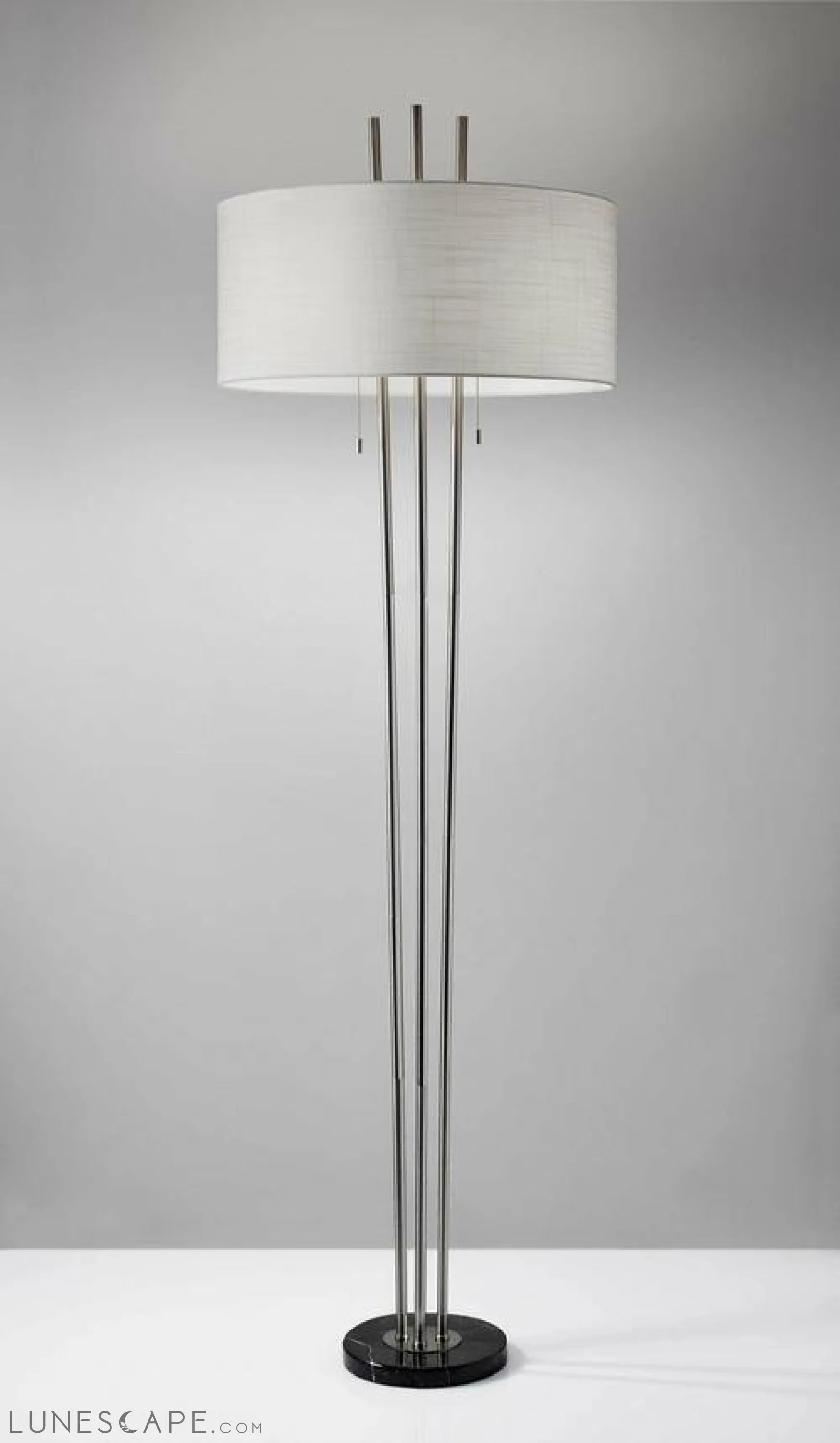 Triple Steel Pole Floor Lamp with Stylish Floating White Fabric Shade LUNESCAPE