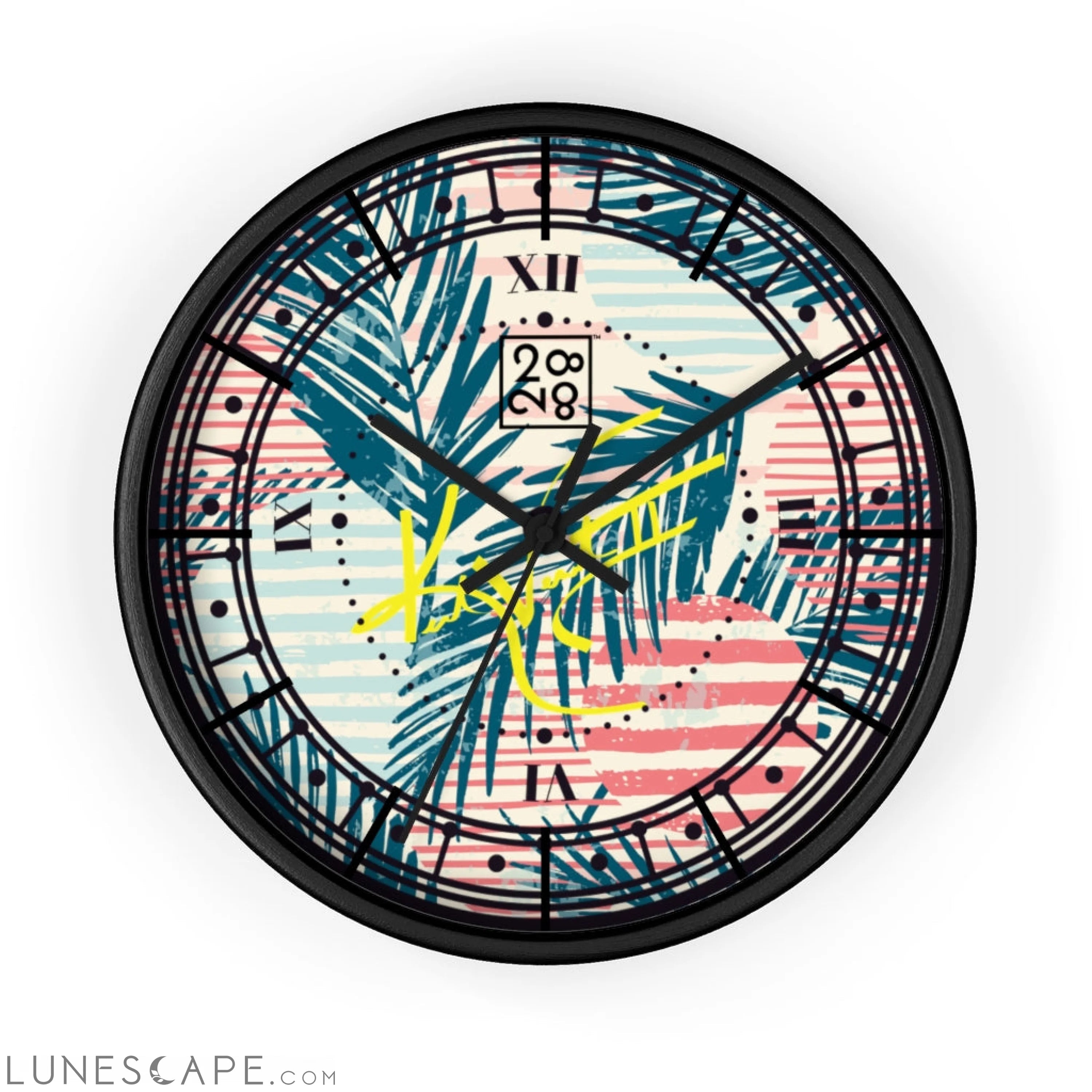 Tropical Palms Stripe Dot Geometric Clock LUNESCAPE