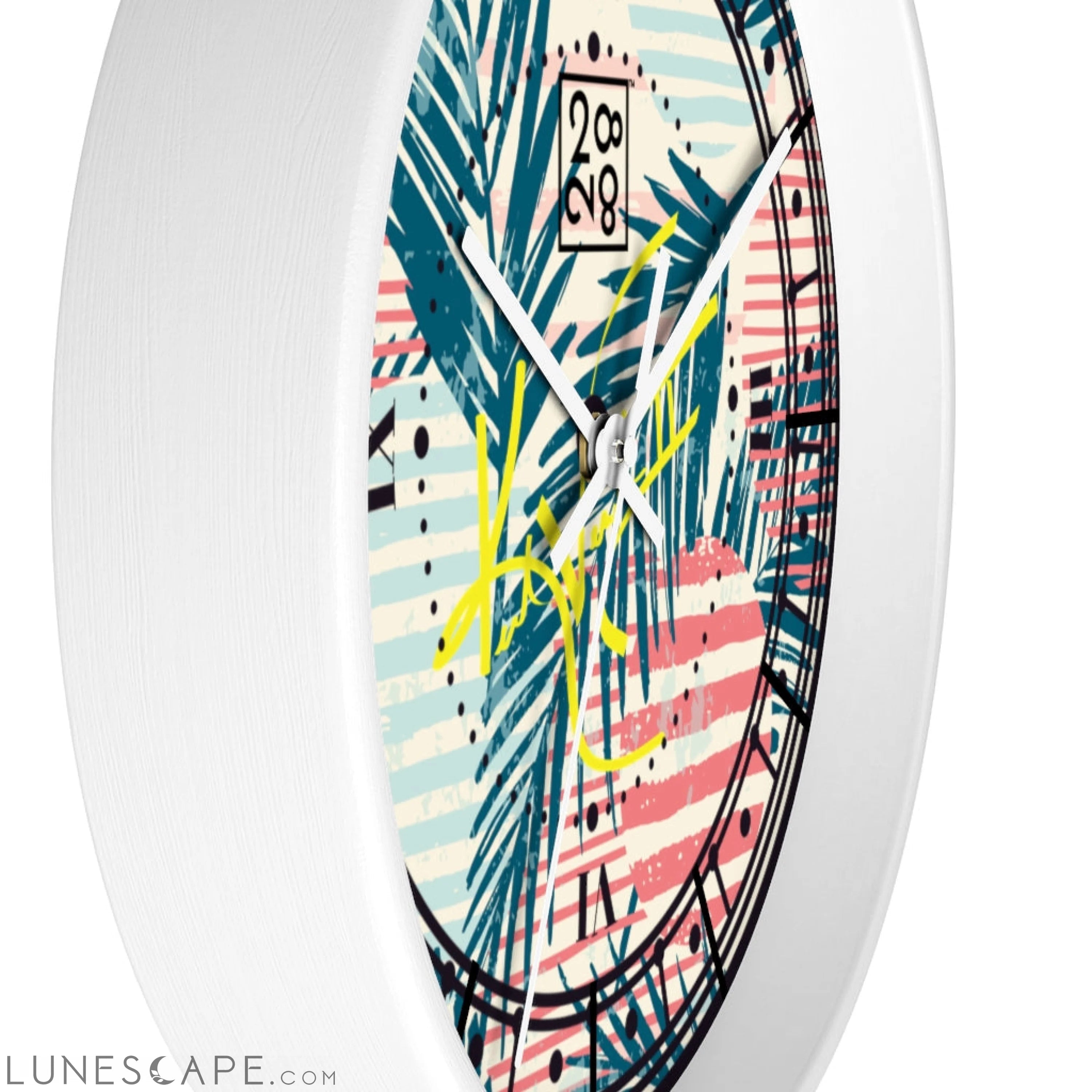 Tropical Palms Stripe Dot Geometric Clock LUNESCAPE
