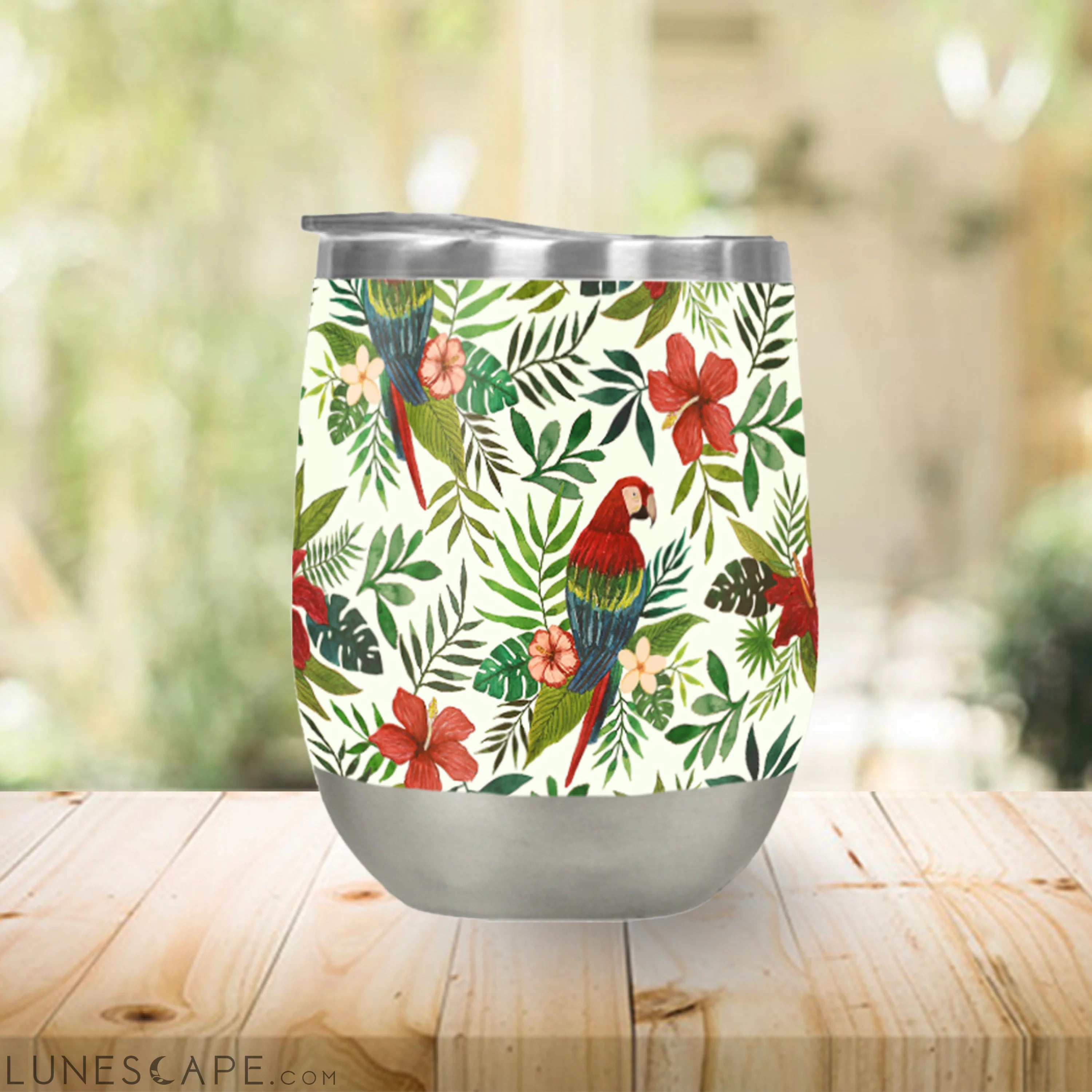 Tropical Parrot Stemless Wine Tumbler LUNESCAPE