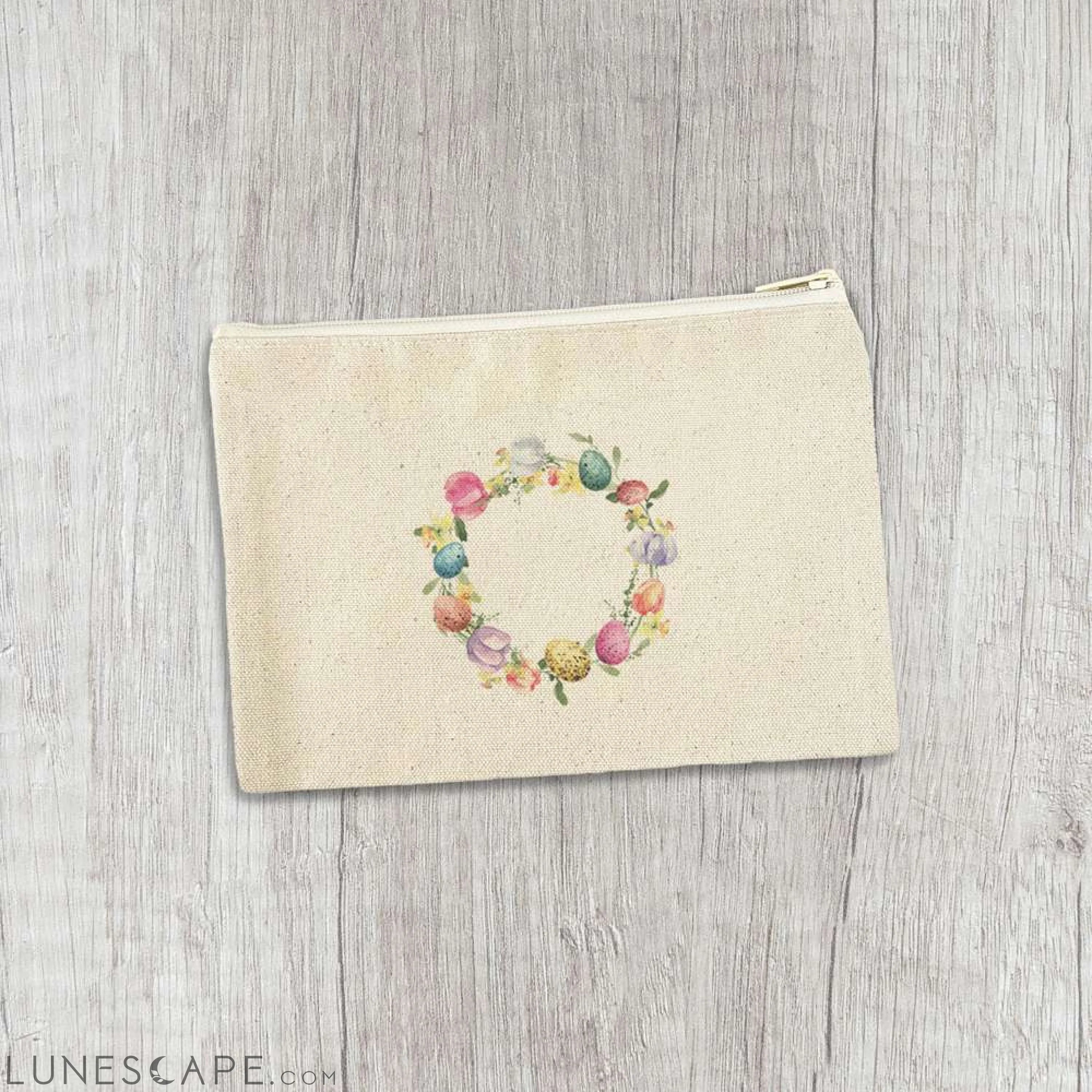 Tulips and Speckled Egg Wreath - Easter Canvas Zipper Pouch LUNESCAPE