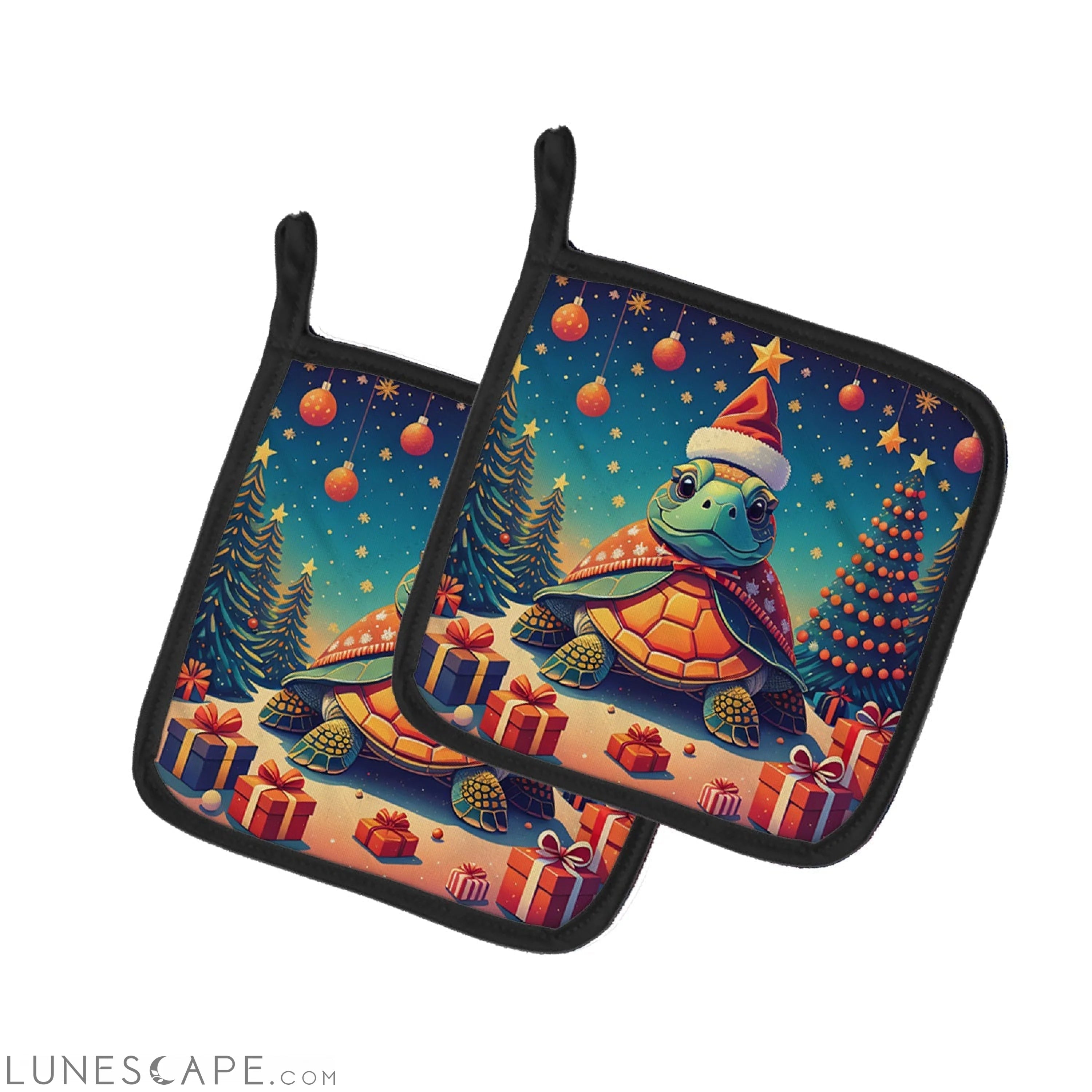 Turtle Christmas Pair of Pot Holders LUNESCAPE