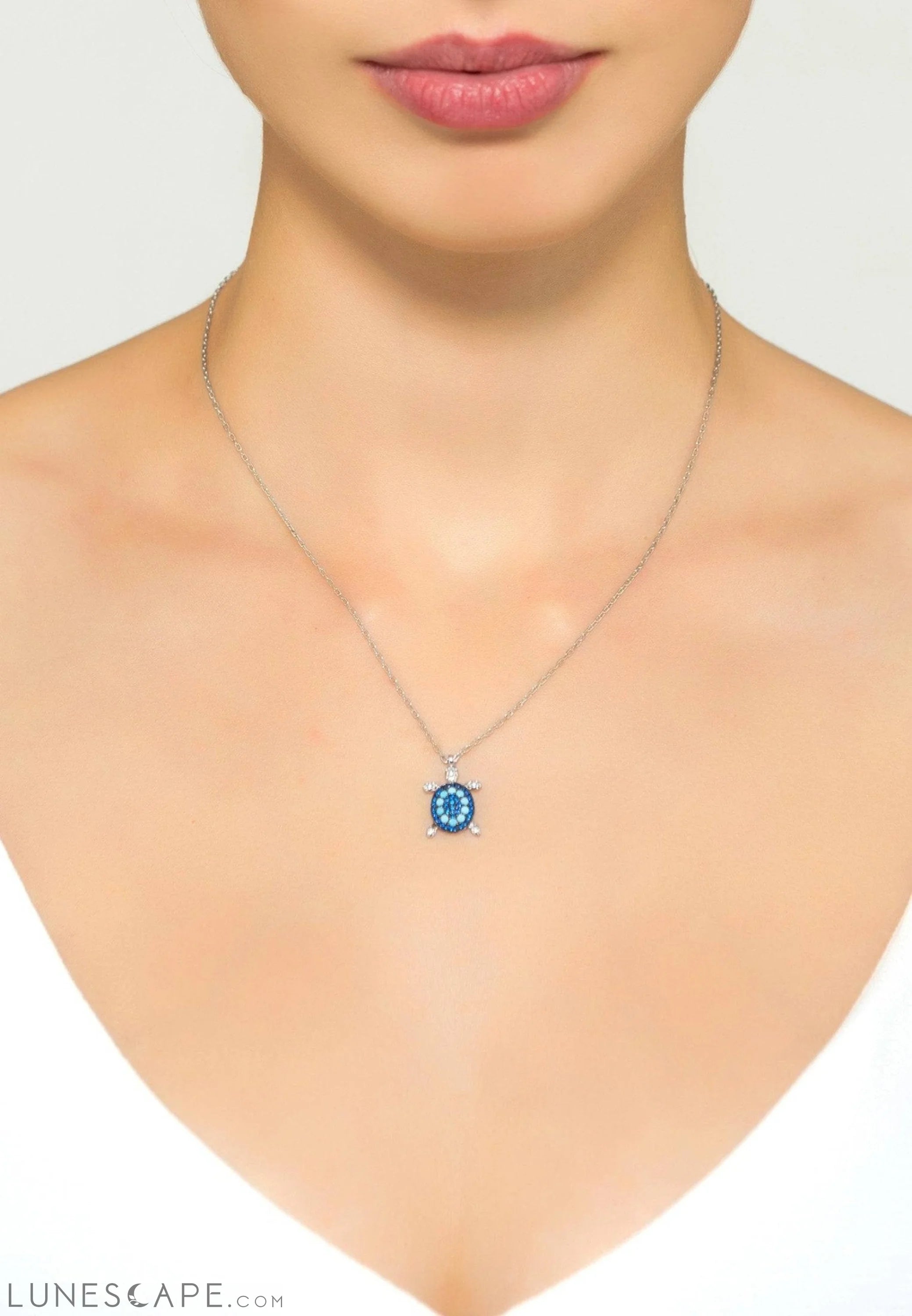 Turtle Turquoise Blue Pendant Necklace Silver LUNESCAPE
