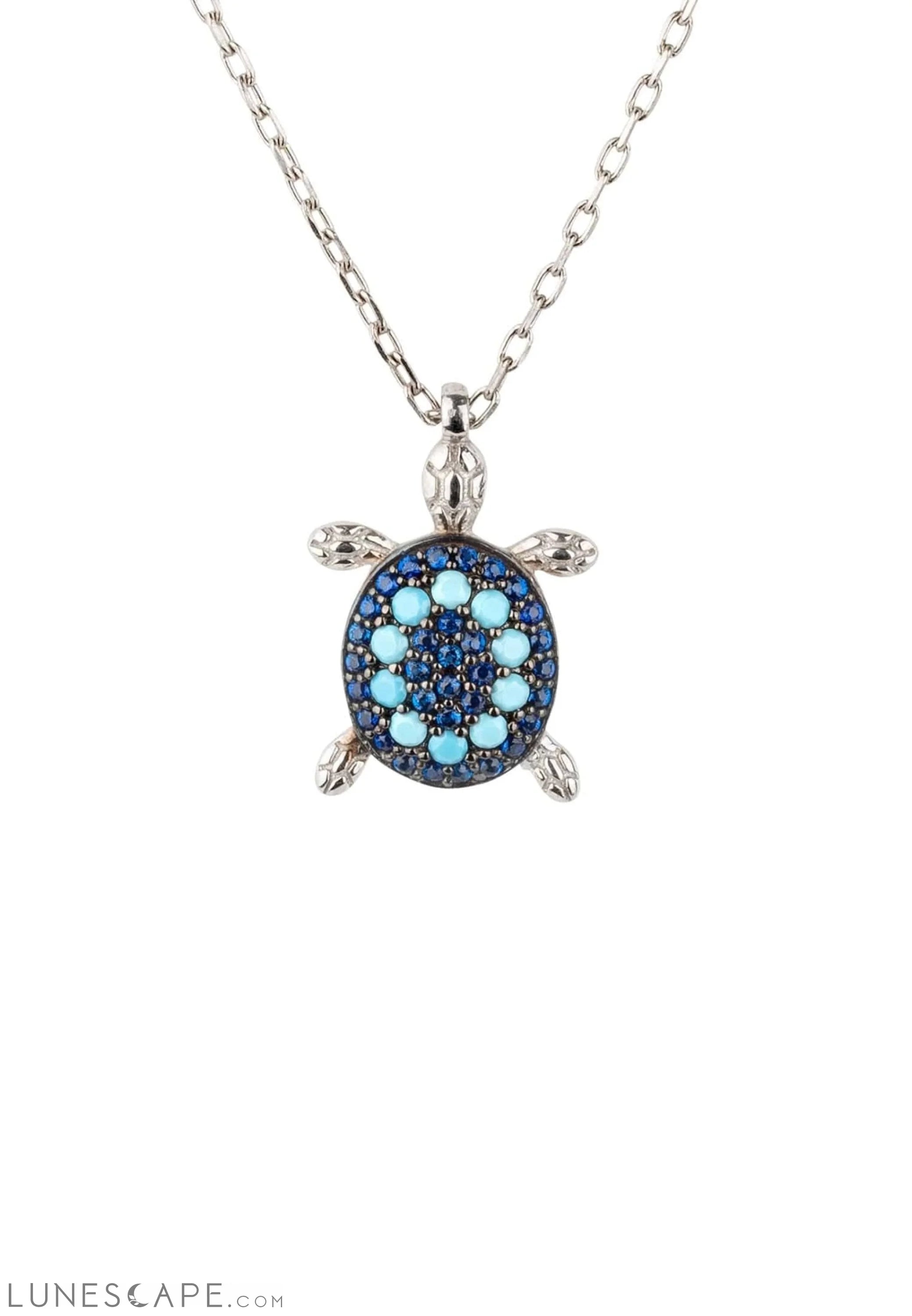 Turtle Turquoise Blue Pendant Necklace Silver LUNESCAPE